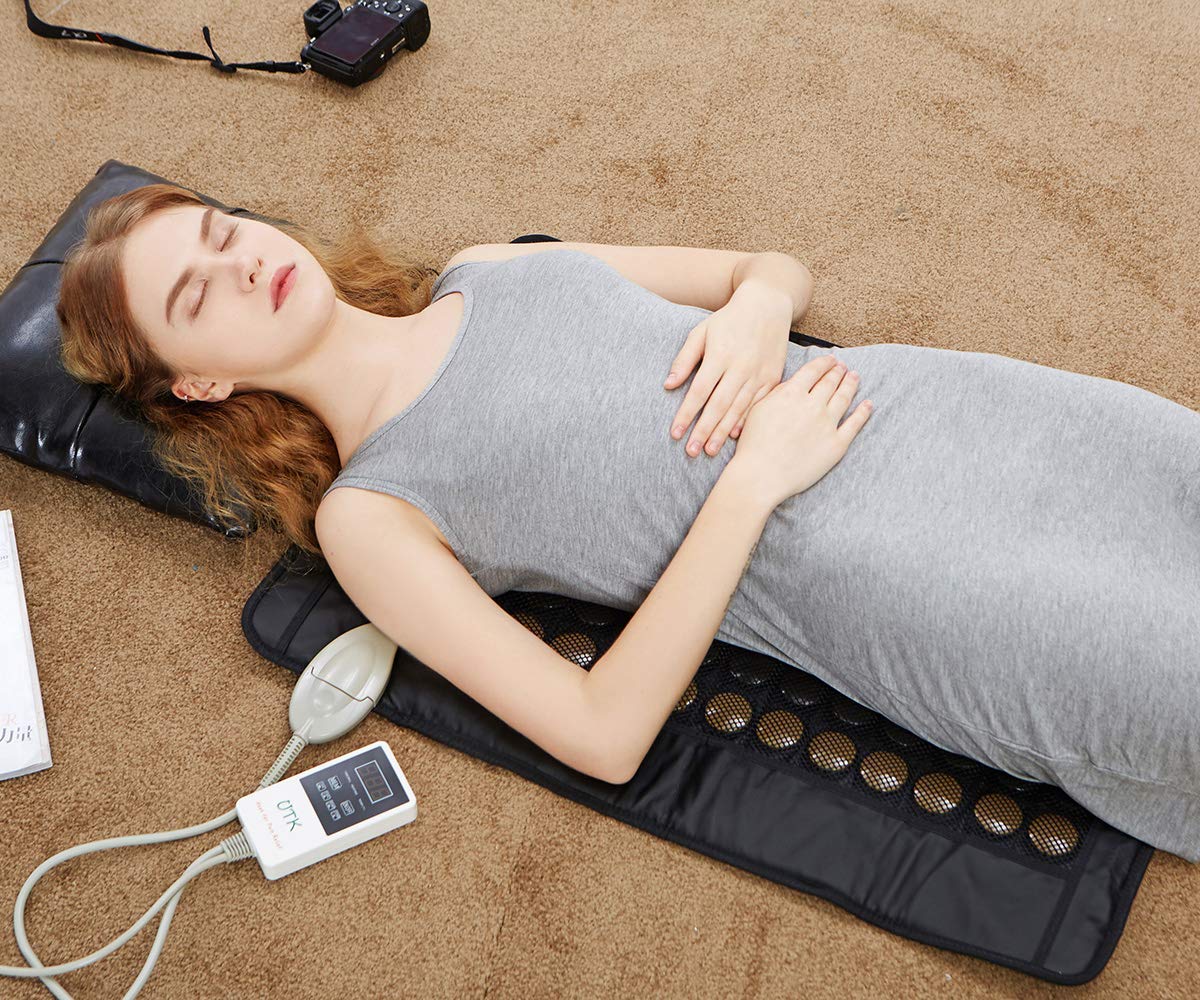 UTK 21x31 Inch Tourmaline Far Infrared Heating Pad for Back Pain Relief - Smart Controller & Carry Bag Included - Deep Heat Therapy for Muscle Soreness & Stiffness - Perfect for Office, Home, or Travel Use