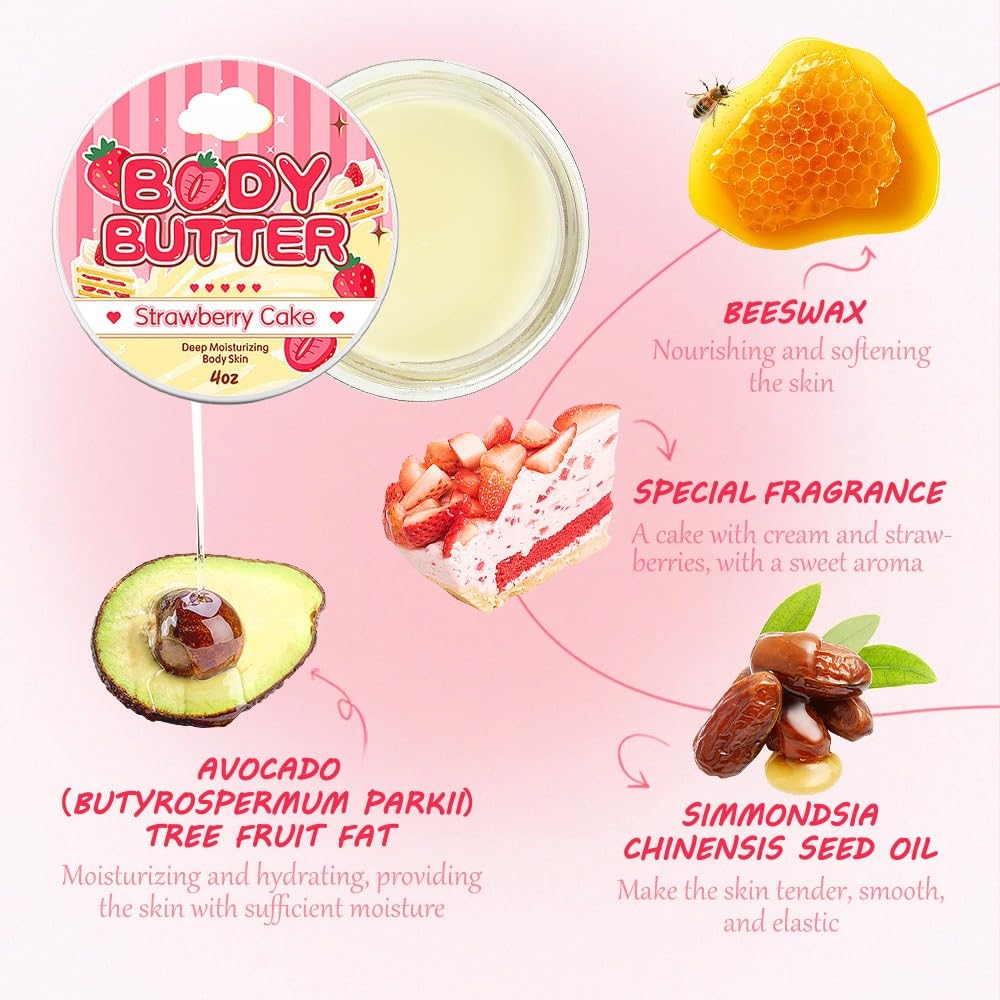 Strawberry Skincare Gift Set - Hydrating Body Butter & Nourishing Body Oil for Dry Skin, Moisturizing Duo for Soft & Smooth Skin | Perfect for Self-Care, Spa Days & Gifts