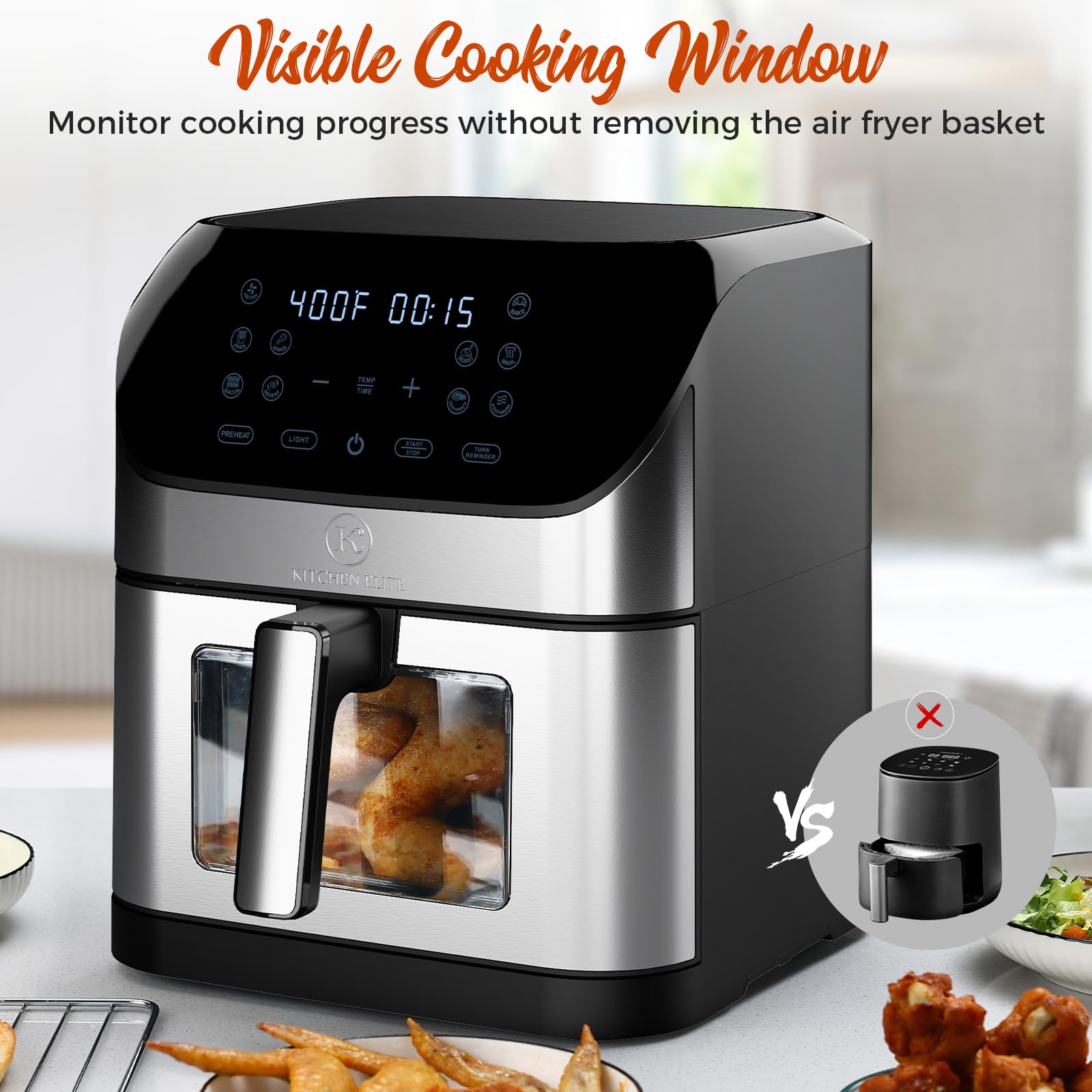 **Kitchen Elite® 8QT Air Fryer with 360° Turbo Airflow Technology – 8 Preset Functions, Nonstick Square Basket with Window, Probe Thermometer & Auto Shut Off – Perfect for Family Meals, Healthy Cooking & Quick Snacks**    *(Optimized for Google SEO, includes key features, and highlights usage scenarios like family meals, healthy cooking, and quick snacks.)*