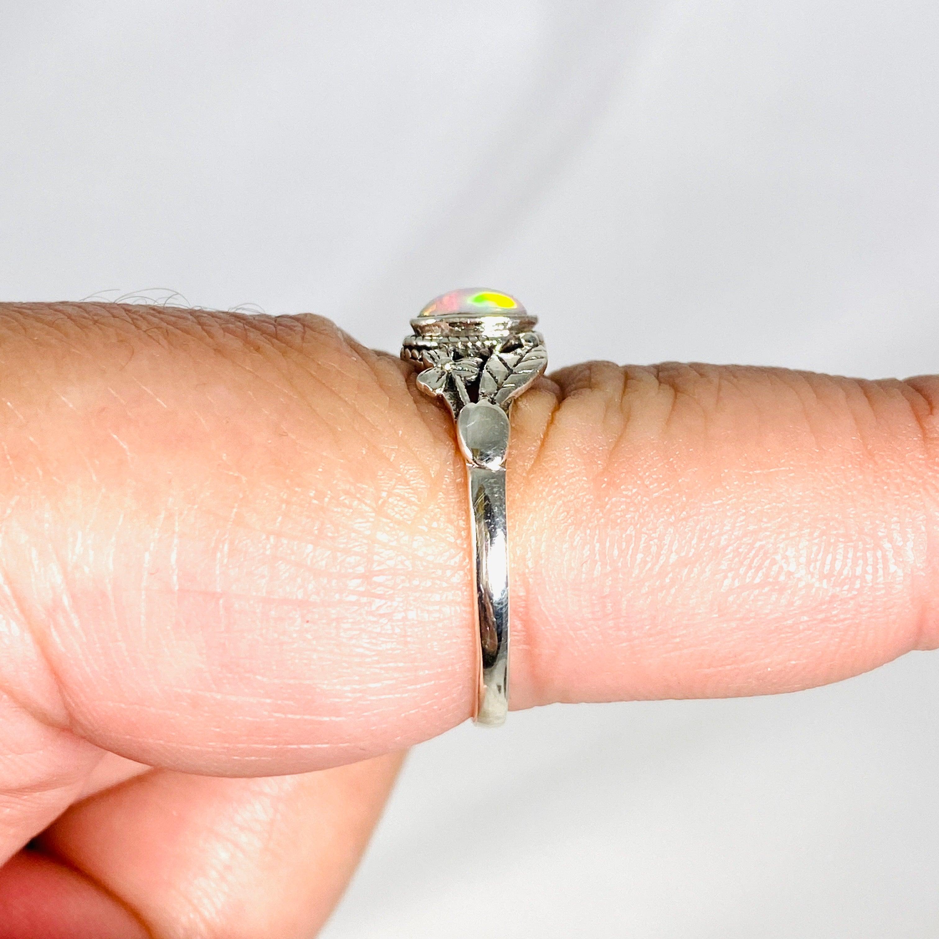 Ethiopian Opal Silver Leaf Ring KRGJ3000 - Elegant Jewelry for Women, Perfect for Weddings, Parties & Special Occasions