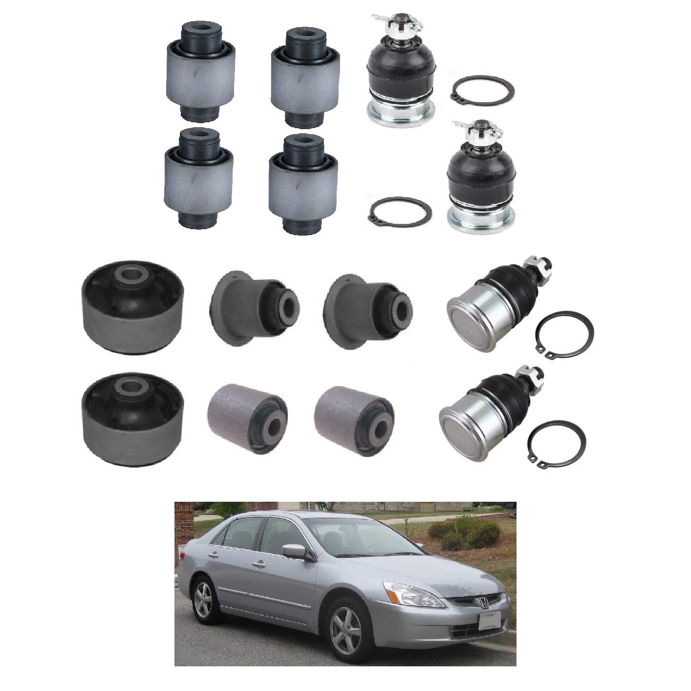 2003-2007 Honda Accord 7th Gen Front Upper & Lower Control Arm Bushing Ball Joint Kit - Replacement Suspension Parts for Smooth Ride & Handling - Perfect for DIY Repairs & Auto Maintenance