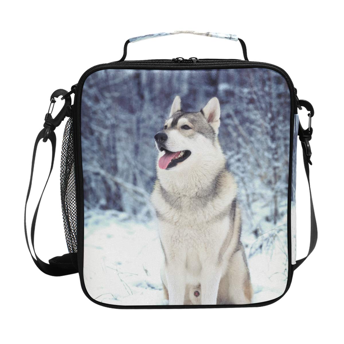 Insulated Reusable Lunch Box Tote Bag for Women & Kids - Winter Siberian Husky Dog Design, Perfect for School, Work, Picnics & Outdoor Activities