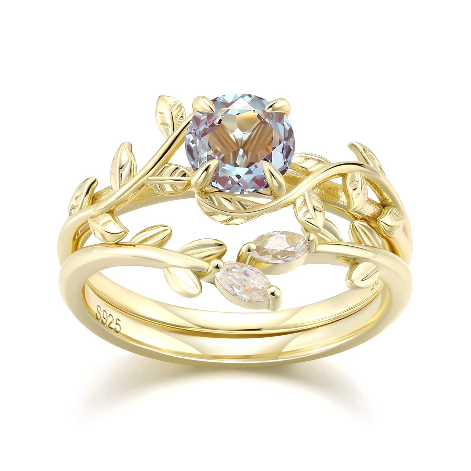 Alexandrite Engagement Ring for Women - June Birthstone Ring Set (2 Pieces) in 14K Gold Plated Sterling Silver | Wedding, Anniversary & Promise Rings | Perfect 'I Love You' Gift for Her | Size 7 | Ideal for Proposals, Anniversaries & Special Occasions