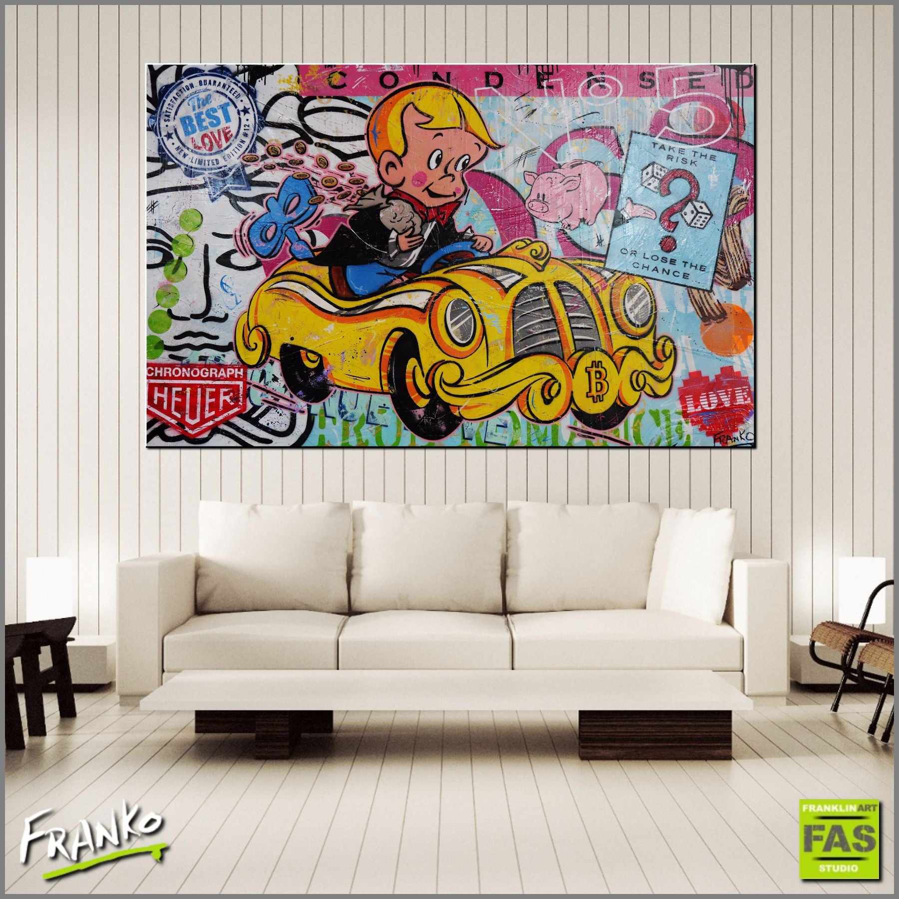 Fast Getaway 160cm x 100cm Richie Rich Bitcoin Art Print - Perfect for Home Decor, Office Wall Art & Crypto Enthusiast Gifts
