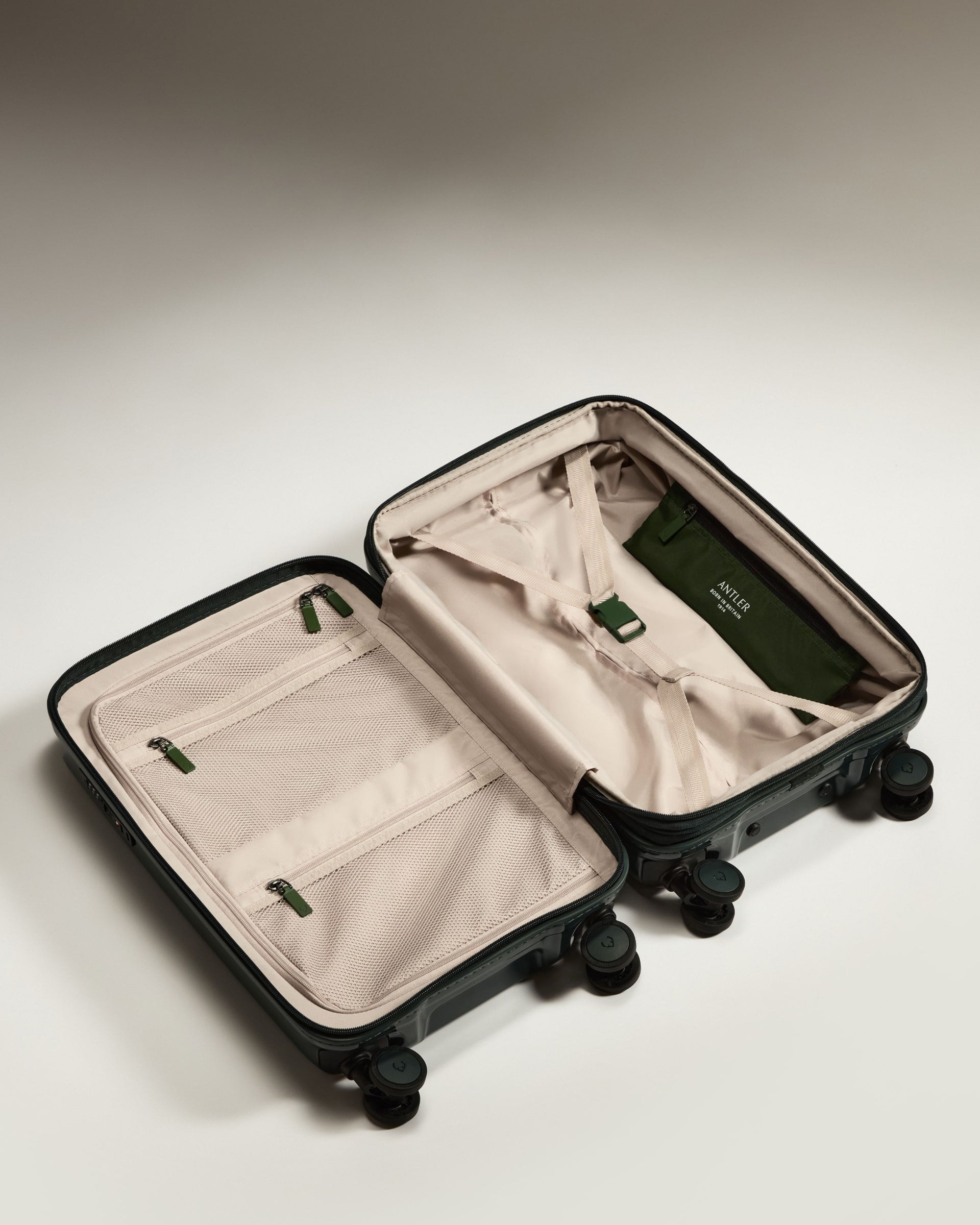 Expandable Carry On Luggage - Lightweight Green Glossy Suitcase with Icon Stripe Design, Perfect for Air Travel & Weekend Getaways