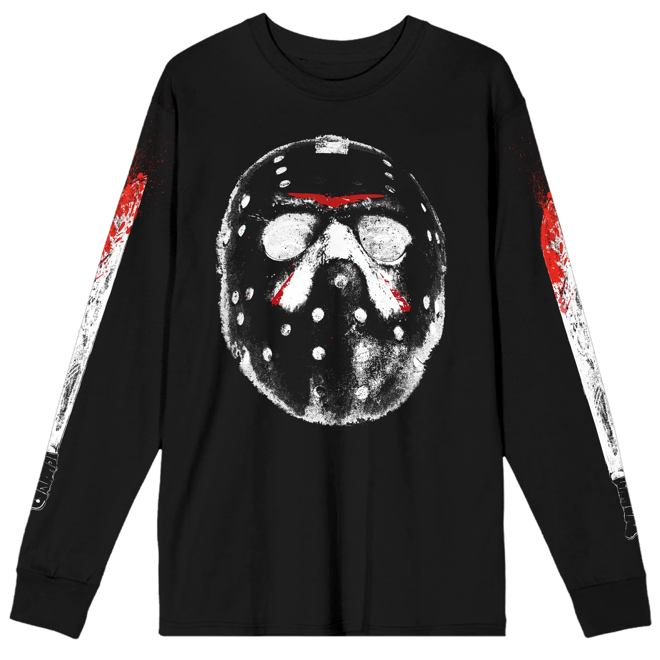 Friday the 13th Jason Voorhees Hockey Mask Horror Movie T-Shirt - Black Long Sleeve Mens Shirt for Halloween Costume & Horror Fan Gifts