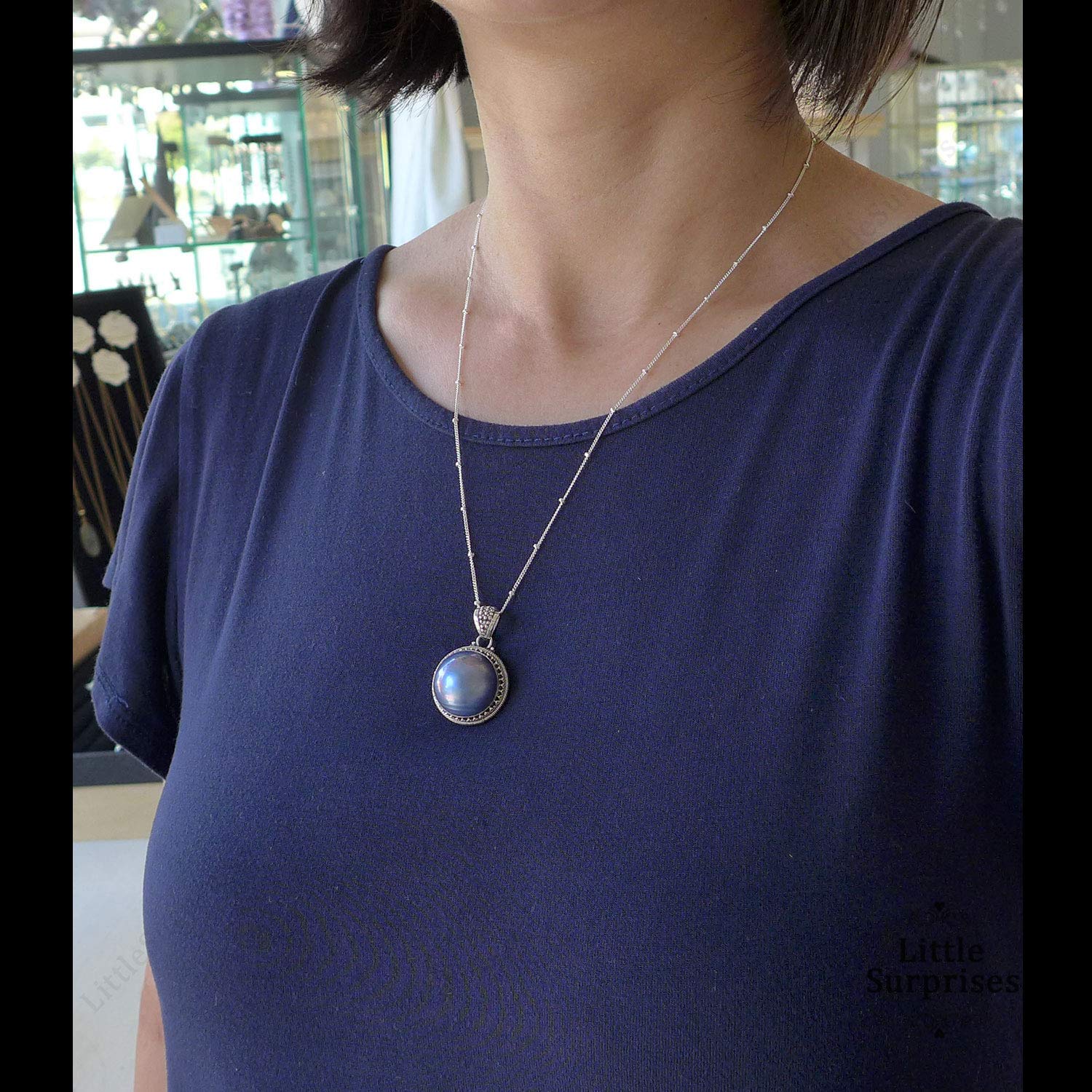 Elegant Purple Grey Mabe Pearl Bali Sterling Silver Pendant Necklace - 20 Inch Chain for Women | Perfect for Weddings, Parties & Special Occasions