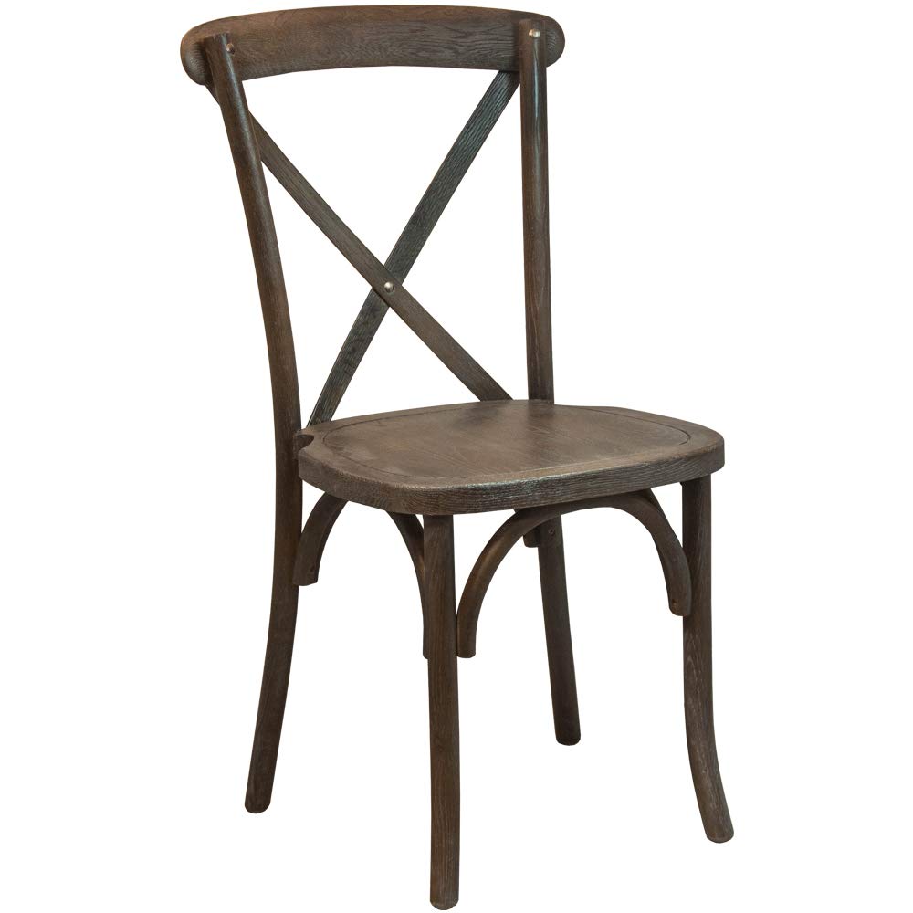 Gray Wash Dark Driftwood X-Back Chair - Rustic Wooden Dining Chair for Farmhouse, Cottage & Coastal Home Decor - Perfect for Dining Rooms, Kitchens and Outdoor Patios