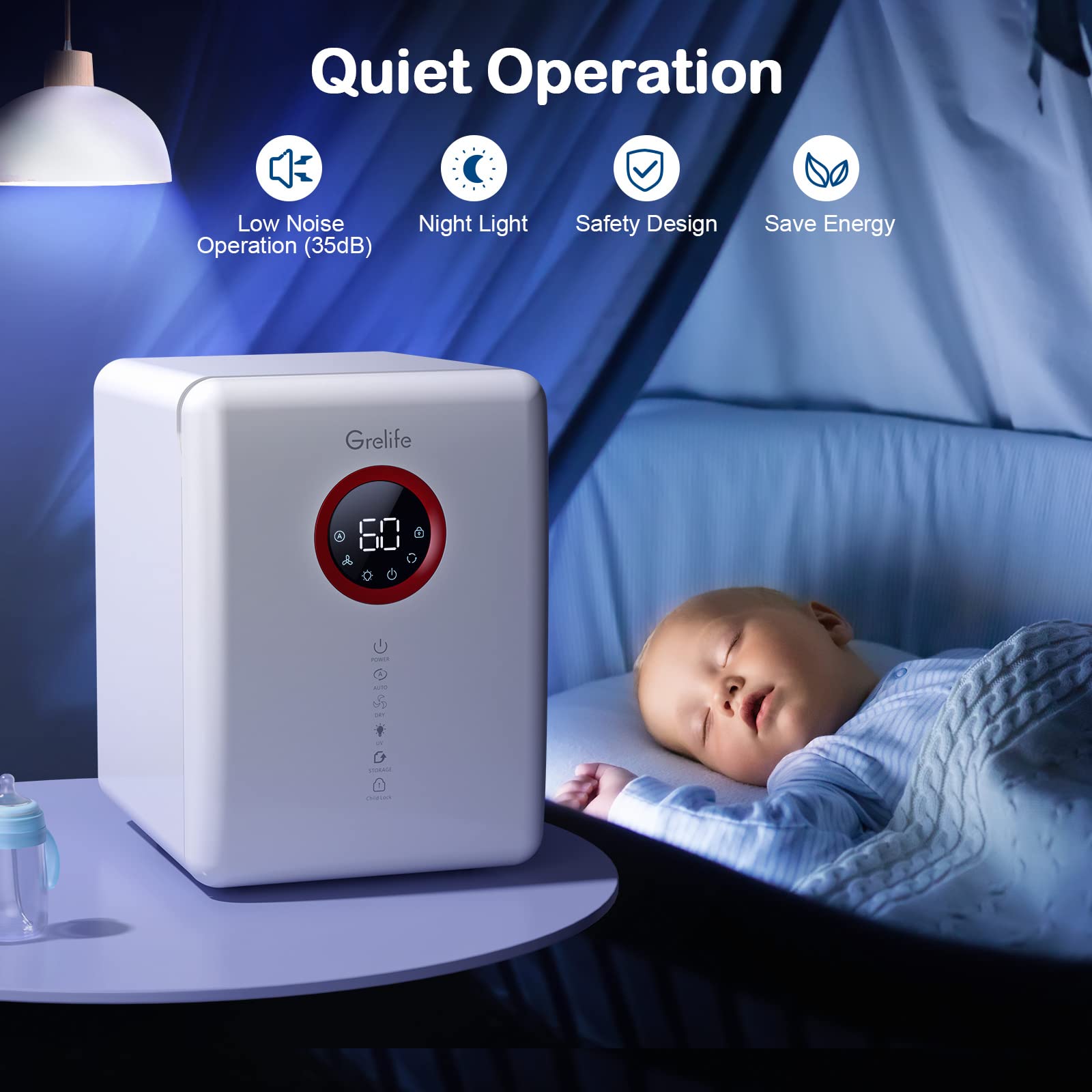 Grelife 18L Bottle Dryer - Baby Bottle Sterilizer & Dryer with Touch Screen Control, Auto-Off Safety for Toys, Clothes, Beauty Tools, Tableware, Phones | Perfect for Nursery, Kitchen, Home Office & Beauty Salon