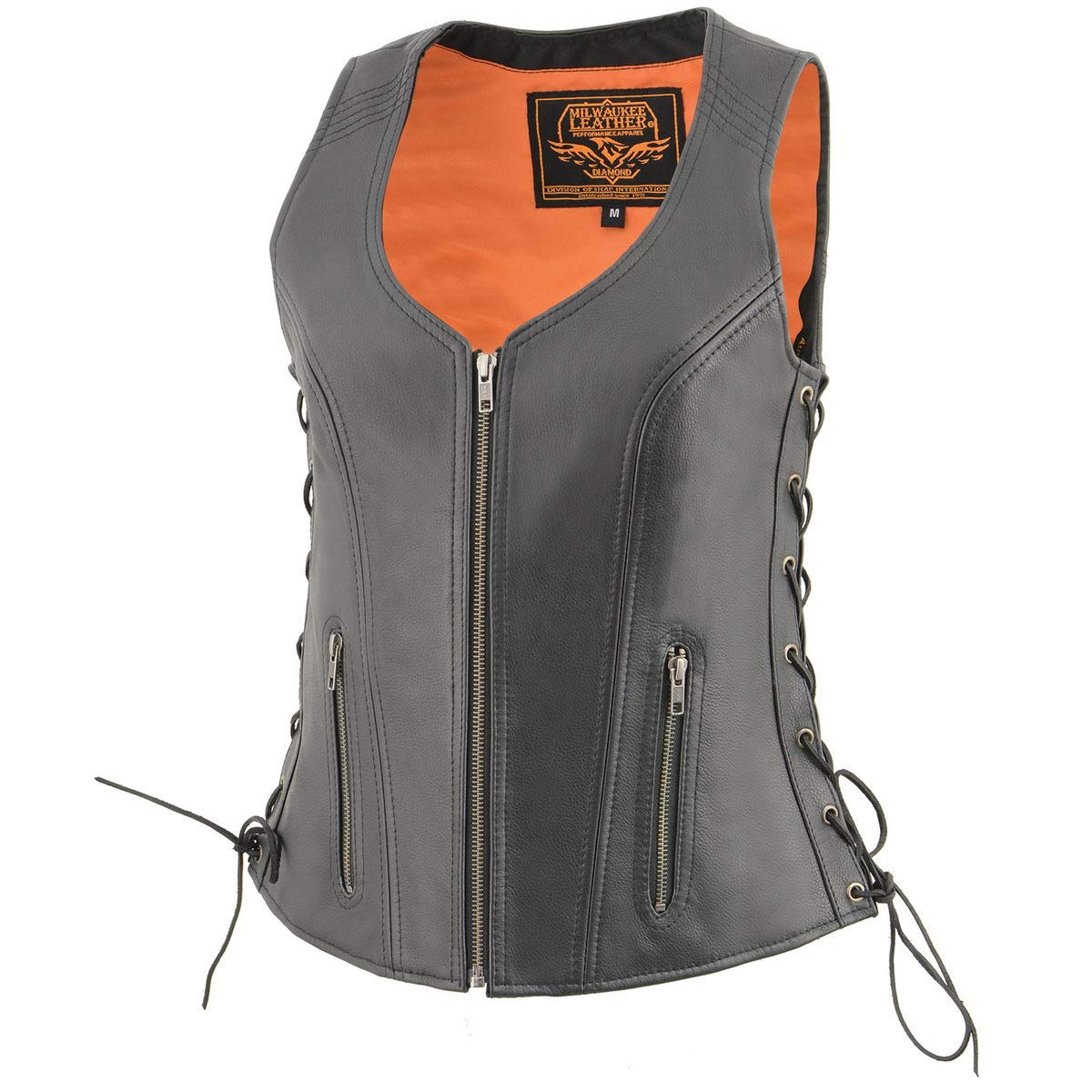 Milwaukee Leather MLL4532 Women's Premium Black Motorcycle Vest - Side Lace Design with Cool-Tec Leather Treatment for Comfort & Style | Perfect for Riding, Biker Events & Casual Outfits