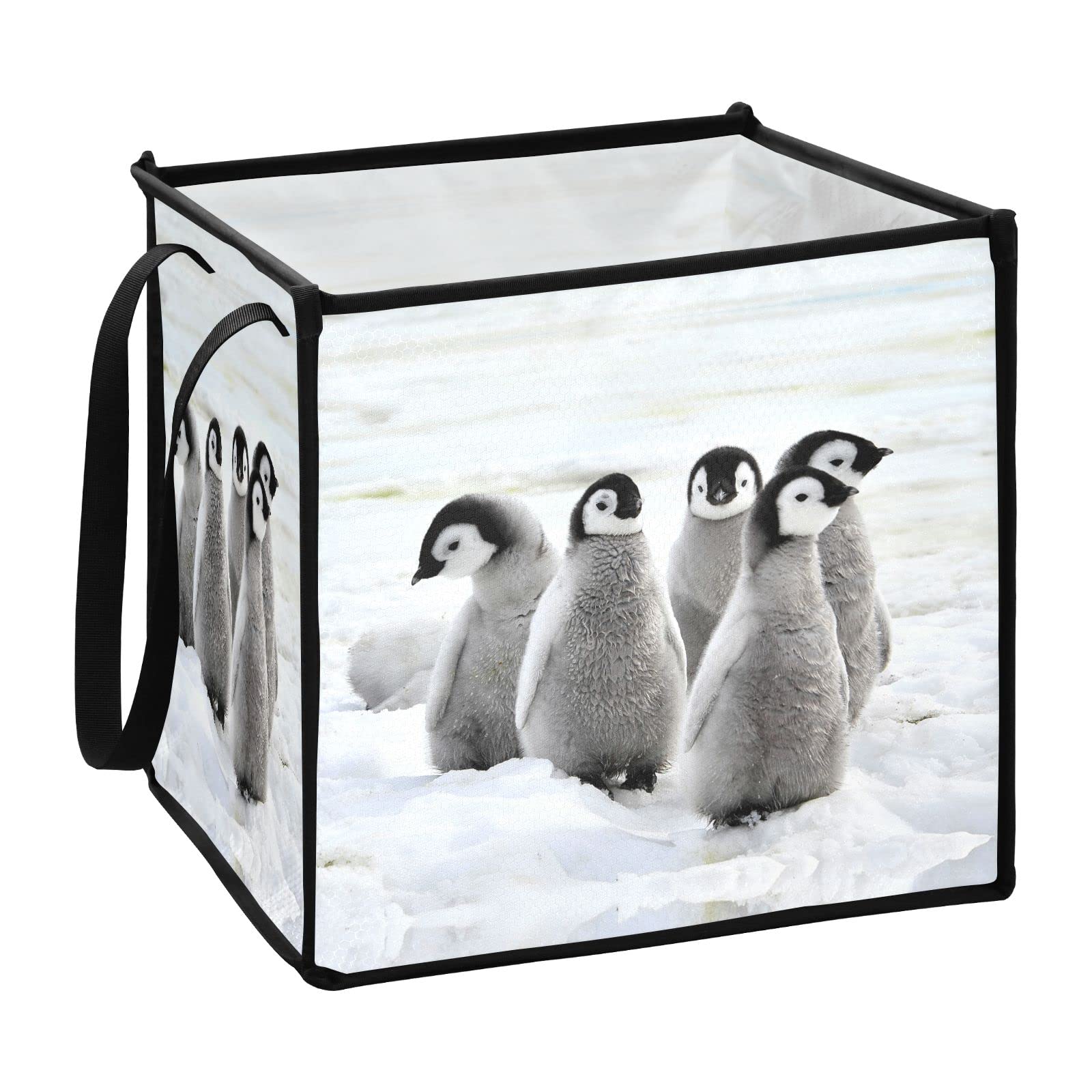 Emperor Penguin Chicks Snow Antarctica Collapsible Storage Bins - 13x13x13 Inch Foldable Toy Organizer with Handles for Nursery, Shelves & Closet - Perfect for Kids' Room Organization & Playroom Storage
