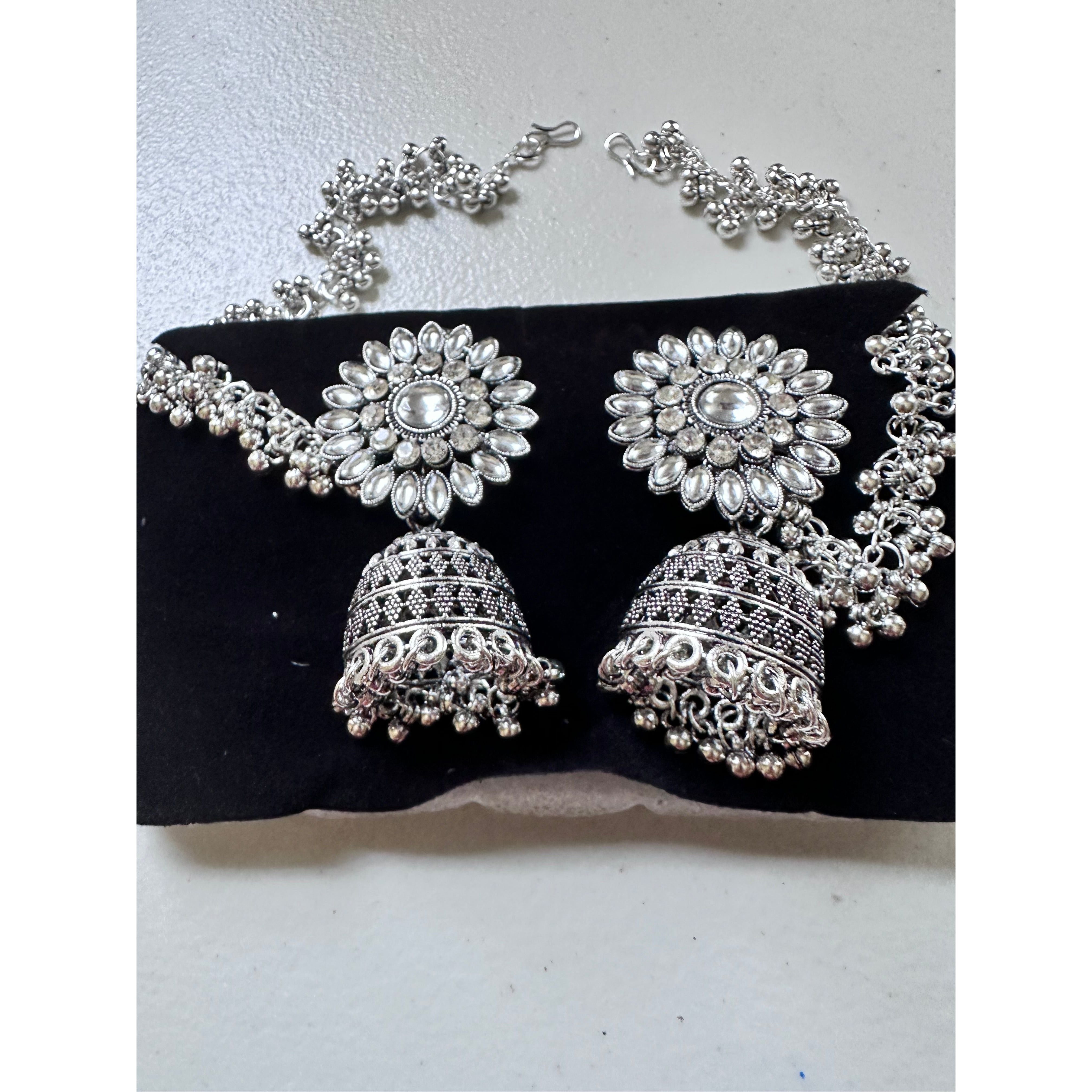 Exquisite Jhumka Earrings with Long Chain Tassels - Traditional Indian Ethnic Jewelry for Women - Perfect for Weddings, Parties, and Festive Occasions