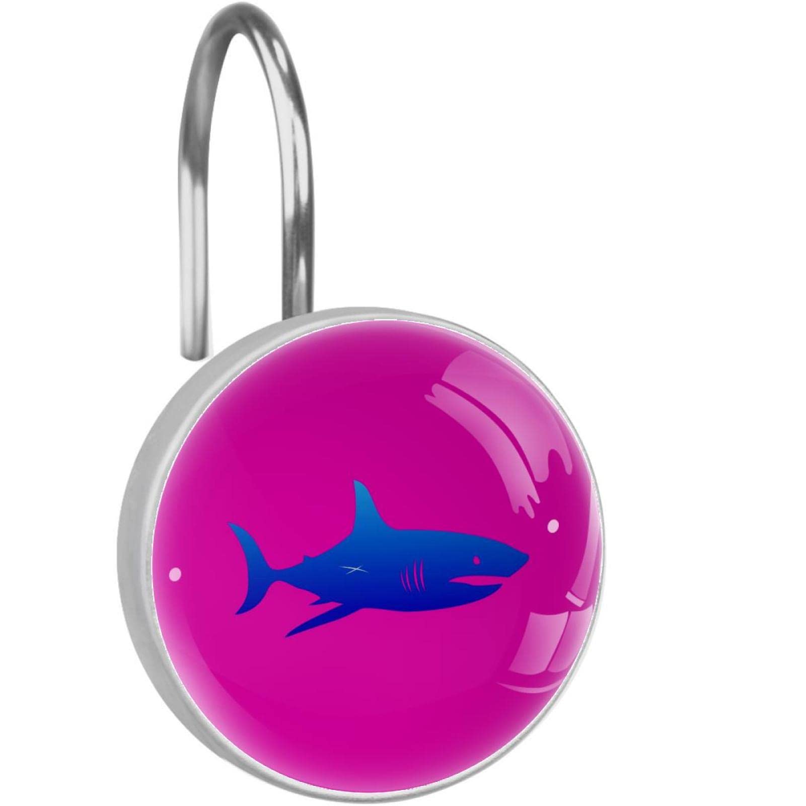 Stainless Steel Shower Hooks for Curtains - Shark Design Rose Red (12 Pack) - Rustproof Bathroom Accessories for Shower Liners, Towels & Robes