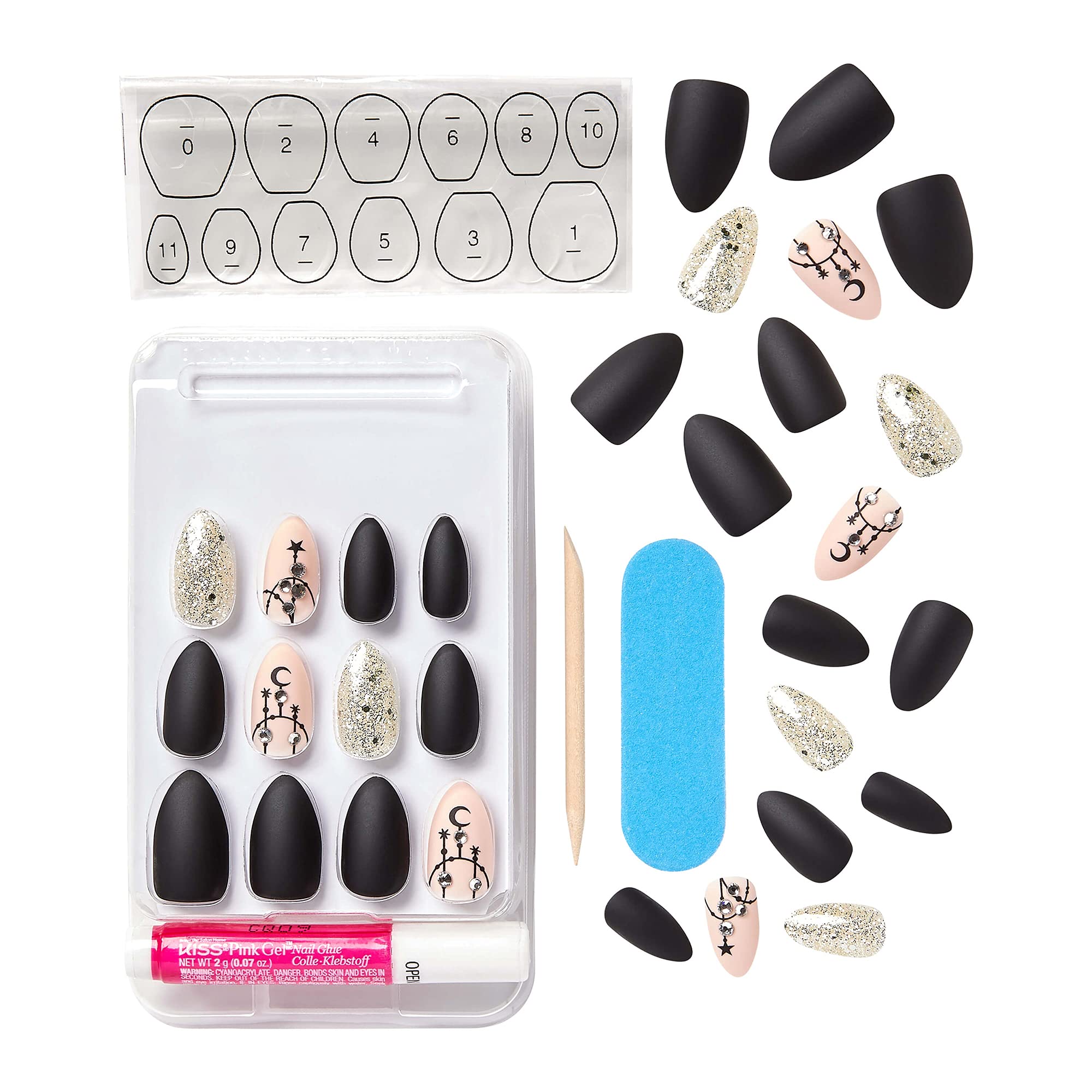 Kiss Halloween Special Design Fake Nails - Circus Circus Medium Length Stiletto Shape (28 Count) for Costume Parties & Cosplay