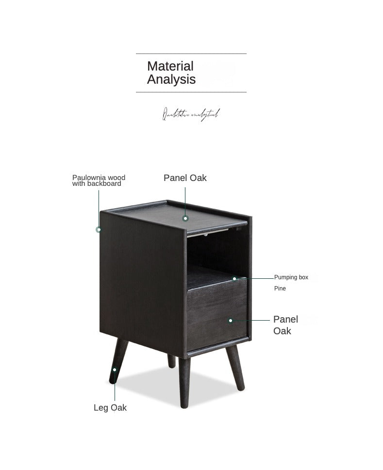 Solid Oak Wood Ultra Narrow Nightstand with Soft Light Sensor - Perfect for Small Bedrooms, Apartments, and Cozy Spaces