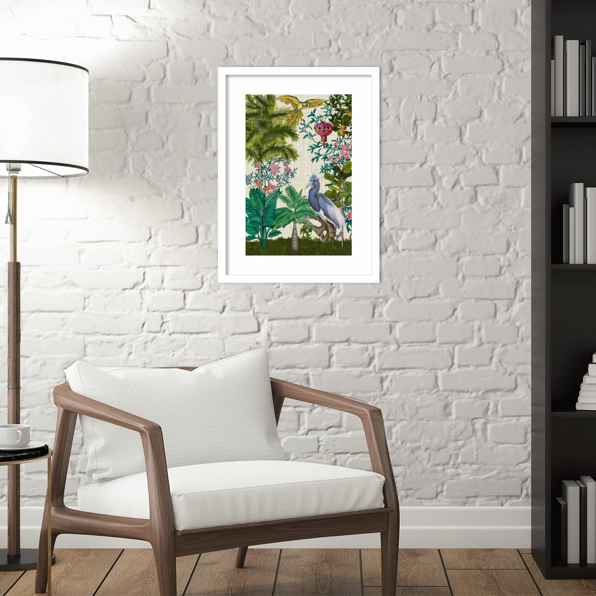 Amanti Art Framed Wall Decor - 21x16 Paradis Chinoiserie Animal Print by Naomi McCavitt | Boho Chic Home Decor | Premium Canvas Painting for Living Room, Bedroom, Bathroom & Kitchen | Perfect for Bohemian Style Interiors & Gift Giving