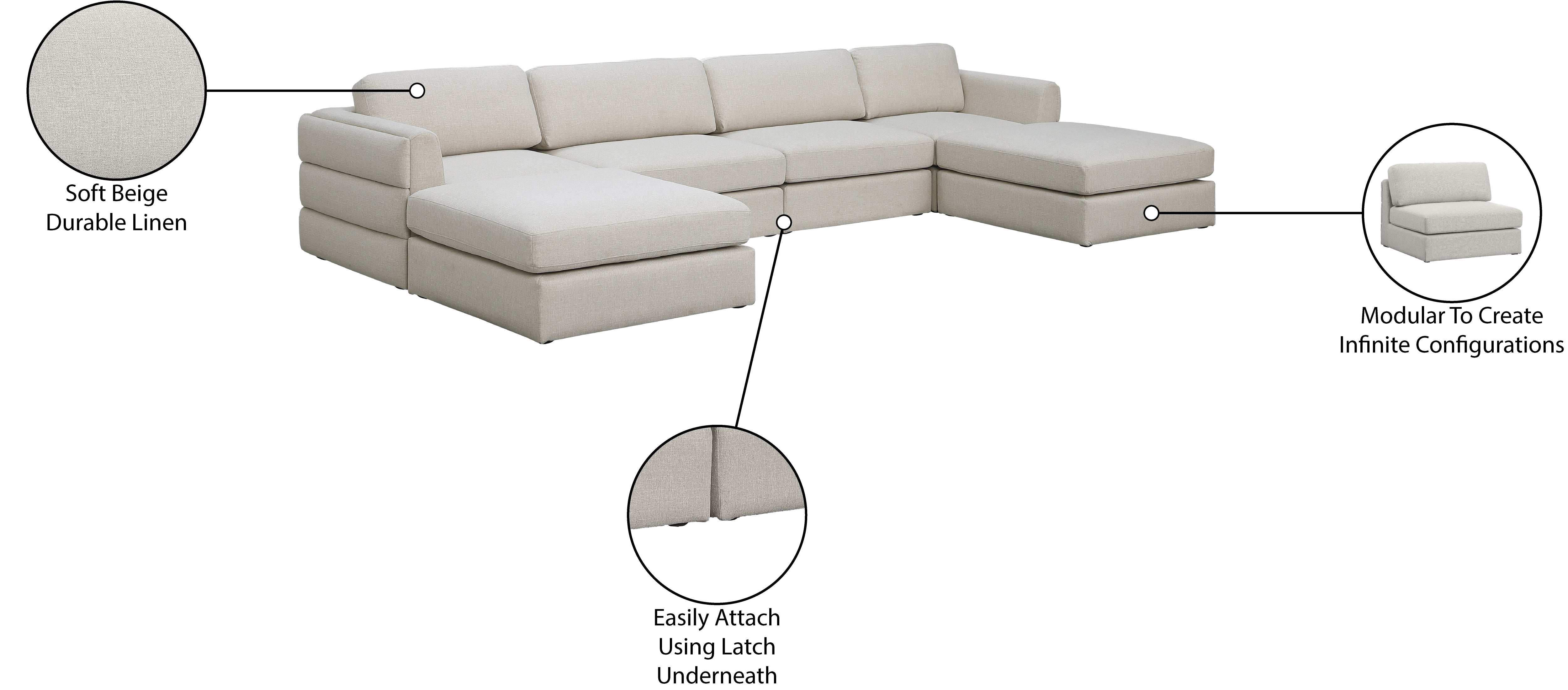 Beckham Durable Linen Textured Fabric Modular Sectional Sofa - Modern Living Room Furniture for Small Spaces & Apartments - Perfect for Family Gatherings, Movie Nights and Relaxing
