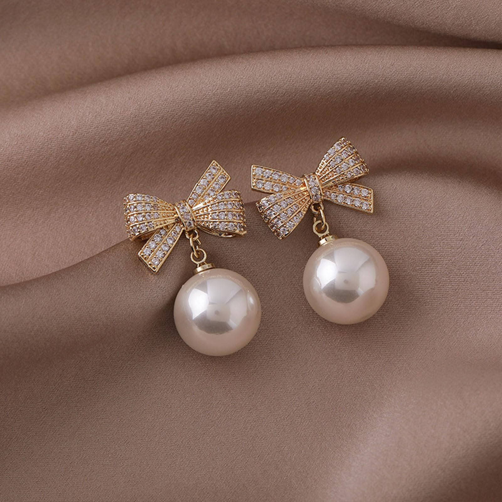 Trendy Rhinestone Bow Pearl Dangle Earrings for Women - Elegant Prom Wedding Party Jewelry, Valentine's Day Gifts for Her | Perfect for Date Nights, Bridal Showers & Special Occasions
