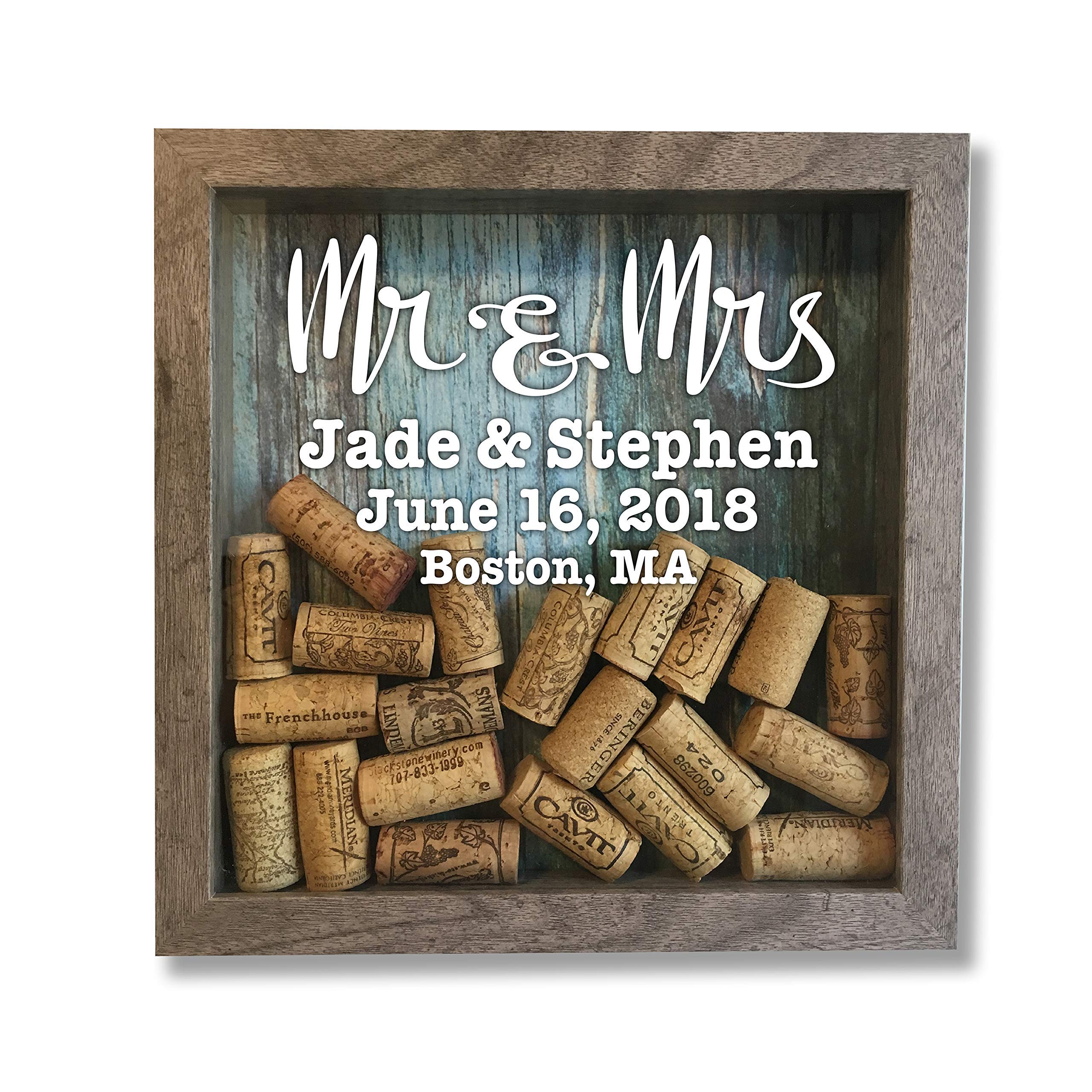 Personalized Wedding Wine Cork Keeper - Farmhouse Style Shadow Box for Wine Corks | Unique Wedding Gift Idea | Perfect for Anniversary, Bridal Shower & Home Decor