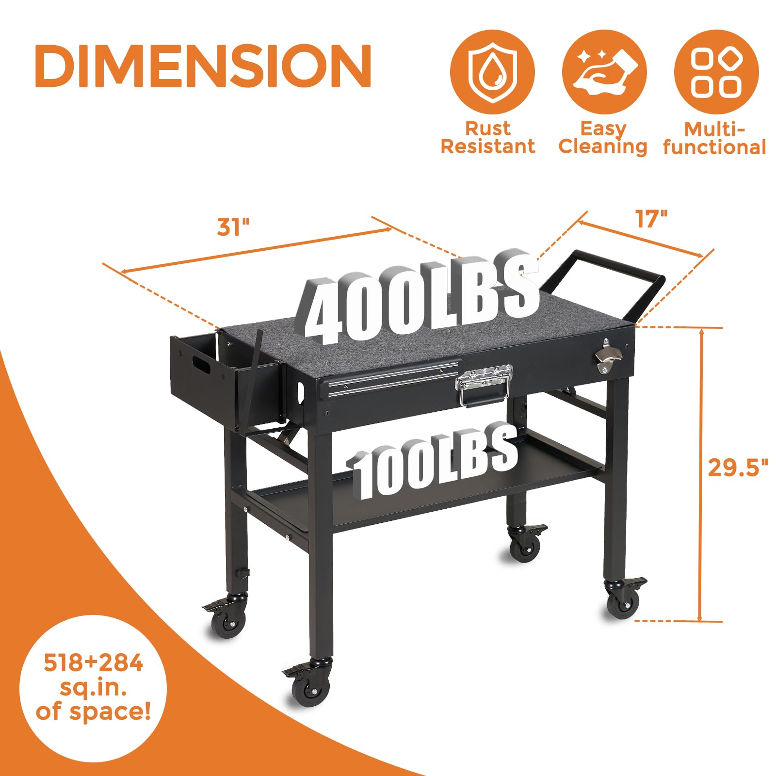 Portable Outdoor Grill Cart with Wheels - Folding BBQ Table for Blackstone Griddle 17