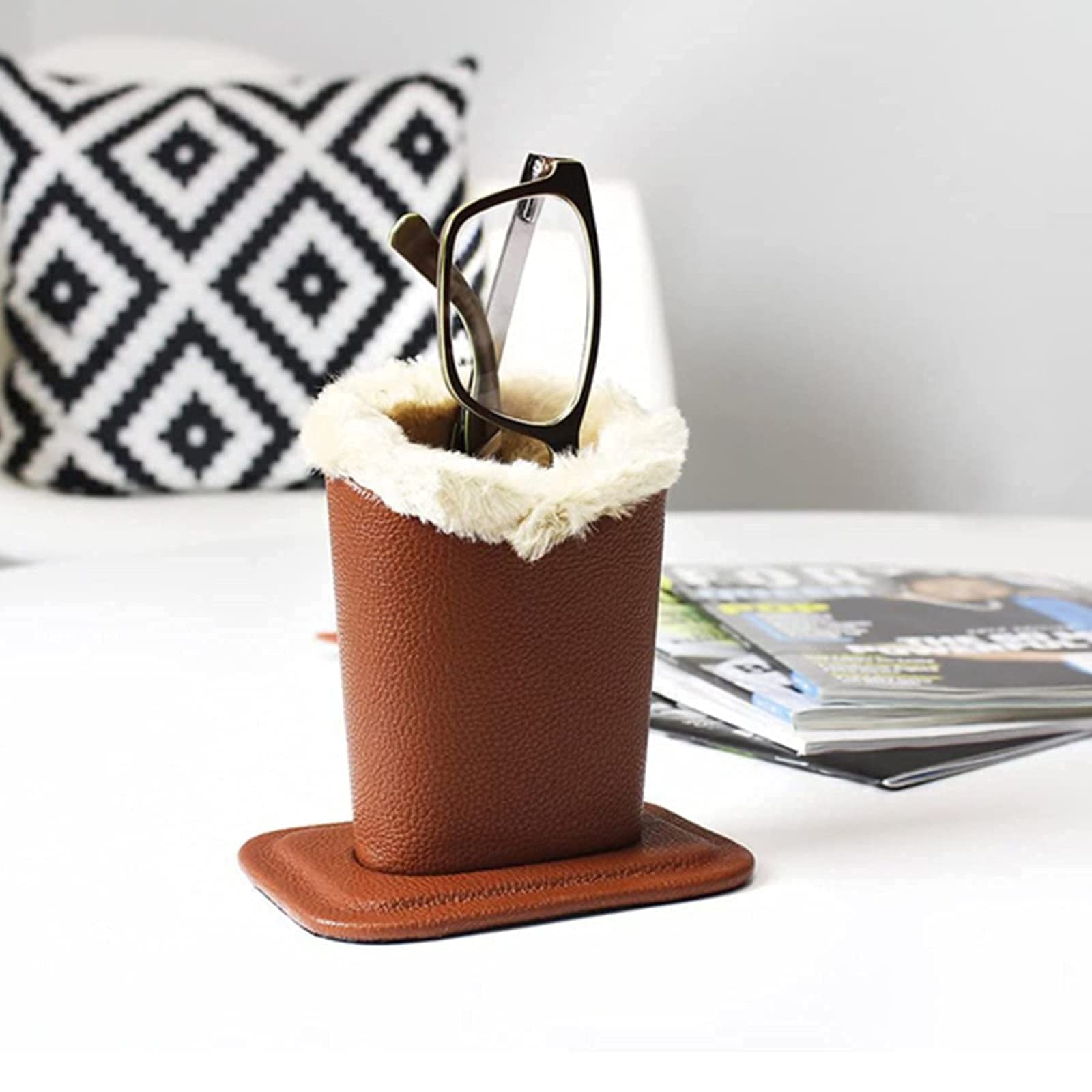 ZOOFOX 3 Pack Eyeglass Holder Stand - PU Leather Glasses Display with Plush Lined Base for Desks & Nightstands - Perfect for Home, Office, and Retail Store Organization