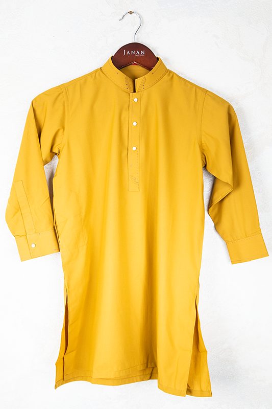 Blended Mustard Kameez Shalwar for Boys by Junaid Jamshed - Traditional Pakistani Outfit for Eid, Weddings & Special Occasions