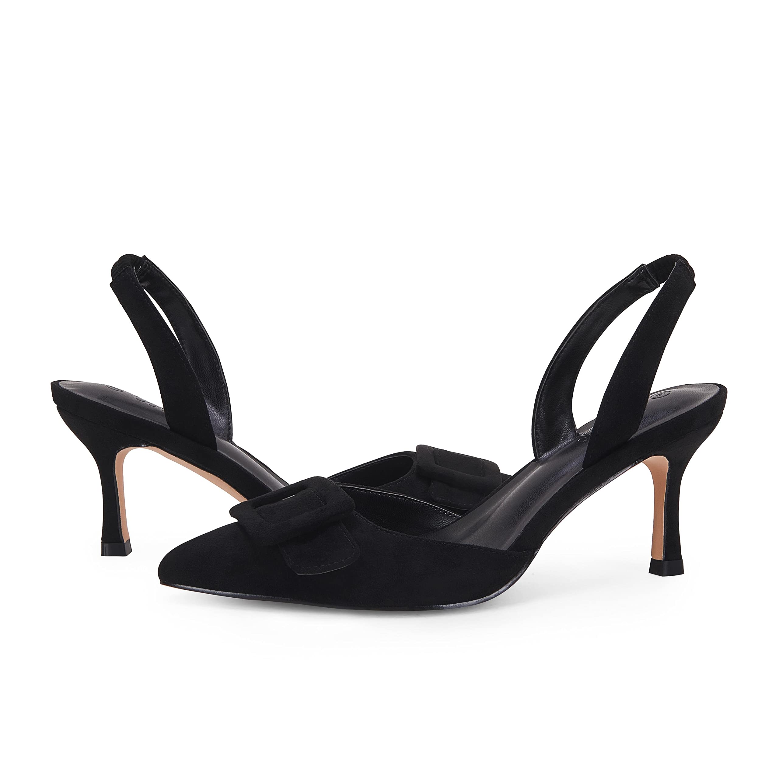 Coutgo Women's Slingback Heels - Kitten Heel Pumps Dress Shoes with Closed Pointed Toe in Suede | Perfect for Wedding, Party & Formal Occasions