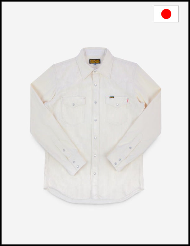 Iron Heart IHSH 398 11oz Corduroy Western Shirt - Off White | Vintage Style Workwear for Men | Perfect for Casual Outfits, Rodeo Events & Western Fashion