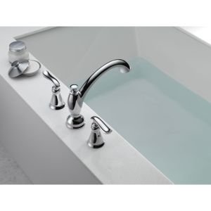 Delta Linden Gold Roman Tub Faucet TT2794-CZ in Champagne Bronze - Deck Mount Bathroom Faucet for Freestanding Tubs (Valve Not Included) - Perfect for Luxury Bathrooms & Spa Retreats