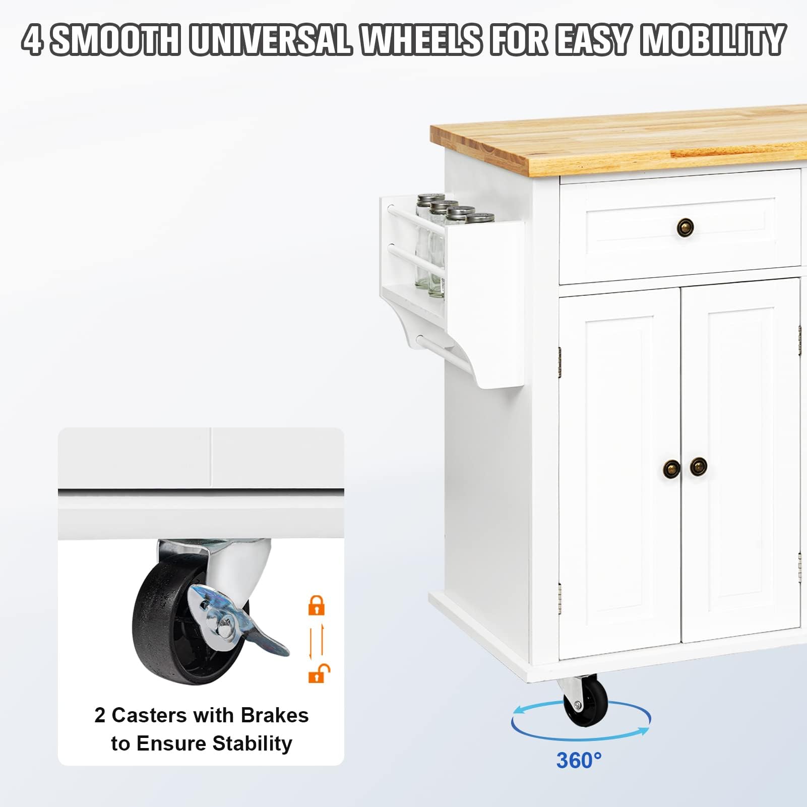Portable Kitchen Island Cart with Wheels & Storage - Rustic Wood Block for Home Cooking