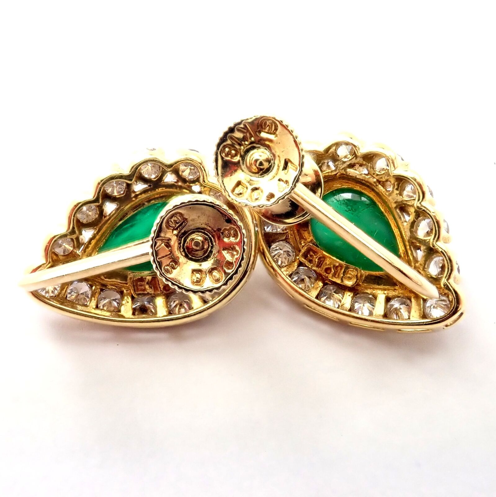 Authentic Mikimoto 18K Yellow Gold Diamond Teardrop Emerald Screw Back Earrings - Luxury Jewelry for Weddings, Parties & Special Occasions