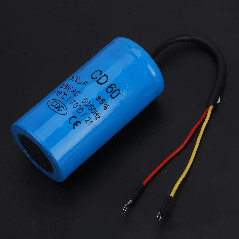 250V AC 600uF 50/60Hz CD60 Motor Run Capacitor with Wire - High Performance Start Capacitor for Air Compressor, HVAC, Fan & Pump Motors - Durable Replacement Part for Home & Industrial Applications
