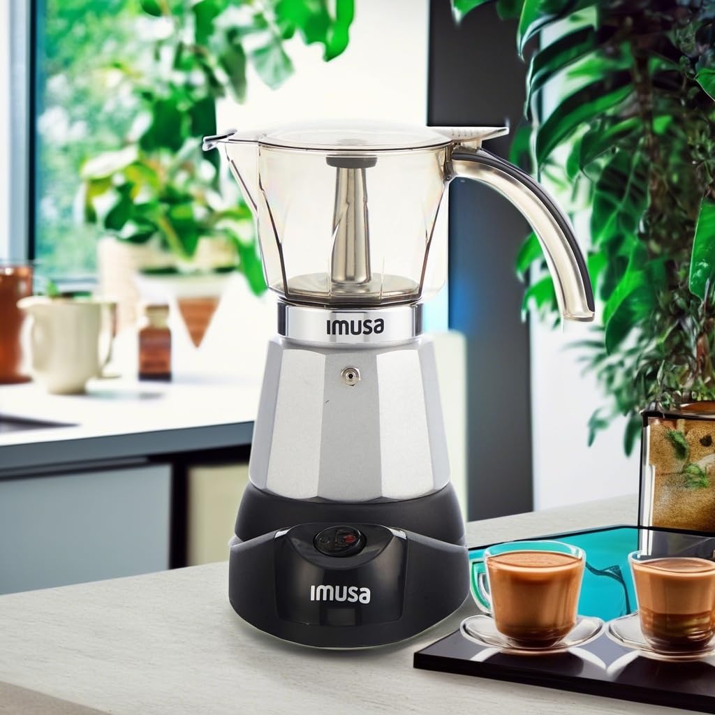 IMUSA 6-Cup or 3-Cup Electric Espresso Coffee Maker Machine, Silver - Perfect for Home, Office & Small Kitchens