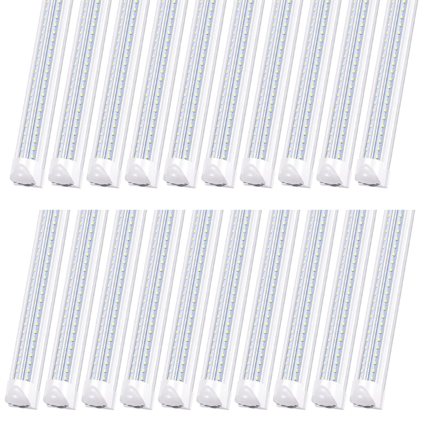 20-Pack Linkable Shop Lights Fixture - 100W 8ft LED Tubes, T8 Integrated LED Light Fixture with V-Shaped 270° Beam Angle, 6000K Daylight White, Plug & Play - Perfect for Garage, Warehouse, Workshop & Retail Lighting - Energy Efficient LED Fluorescent Tube Replacement