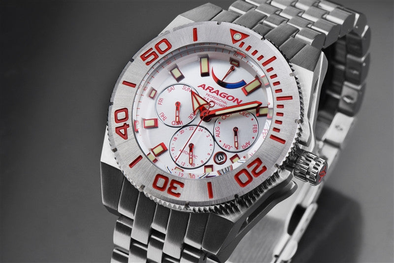 ARAGON Silverjet 9100 A041RED Men's Stainless Steel Chronograph Watch - Waterproof Sport Watch for Diving, Running & Outdoor Activities