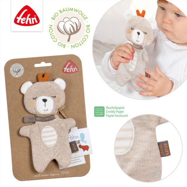 FehnNATUR Crinkle Teddy Sensory Toy for Babies - Soft Plush Animal with Crackling Sound for Infant Development, Autism & Tactile Stimulation - Perfect for Playtime, Learning & Sensory Exploration