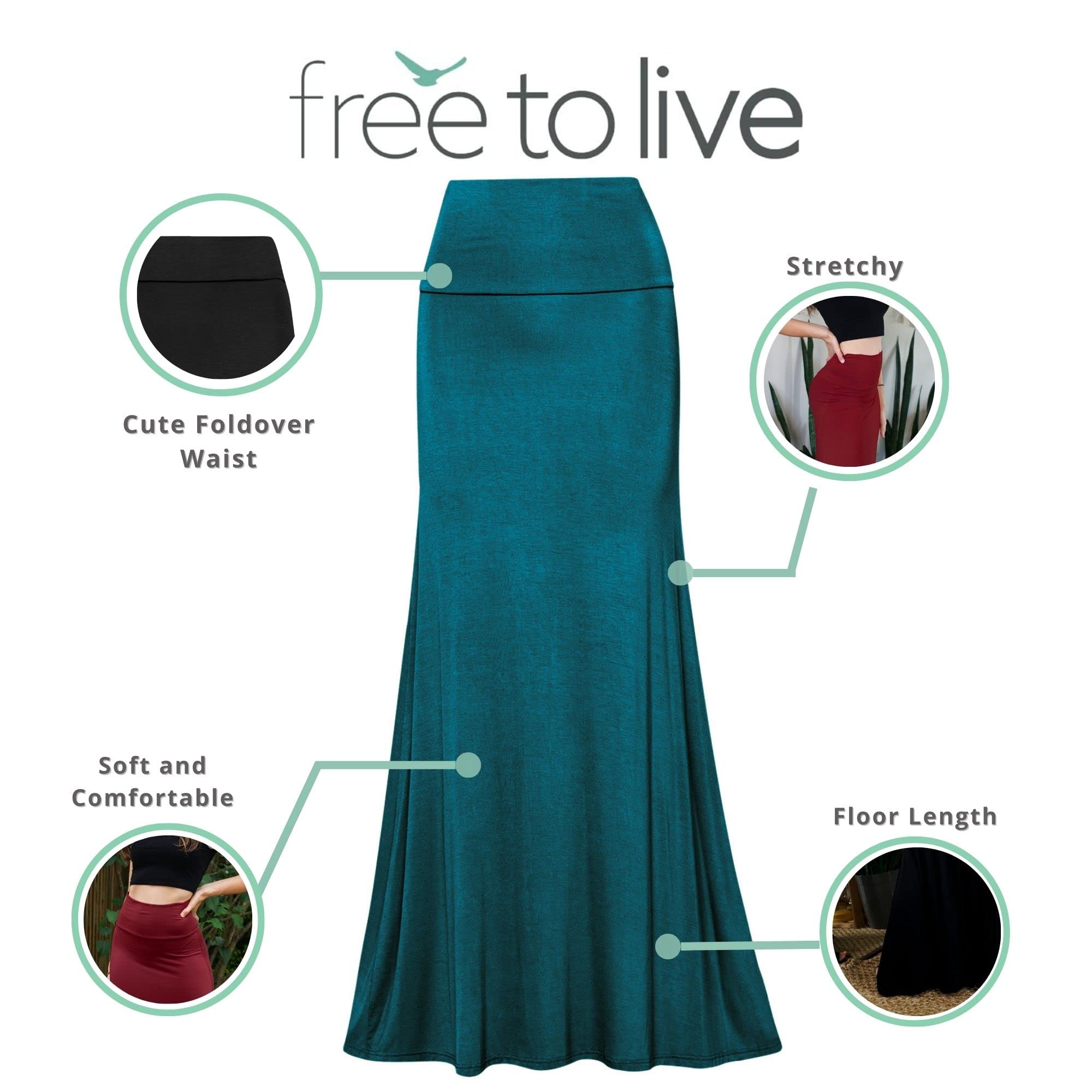 3 Pack Women's Stretchy Flowy Maxi Skirts - Soft High Waisted Fold Over Long Skirt for Fall, Dressy Casual Work Wear | Perfect for Office, Date Night & Weekend Outings