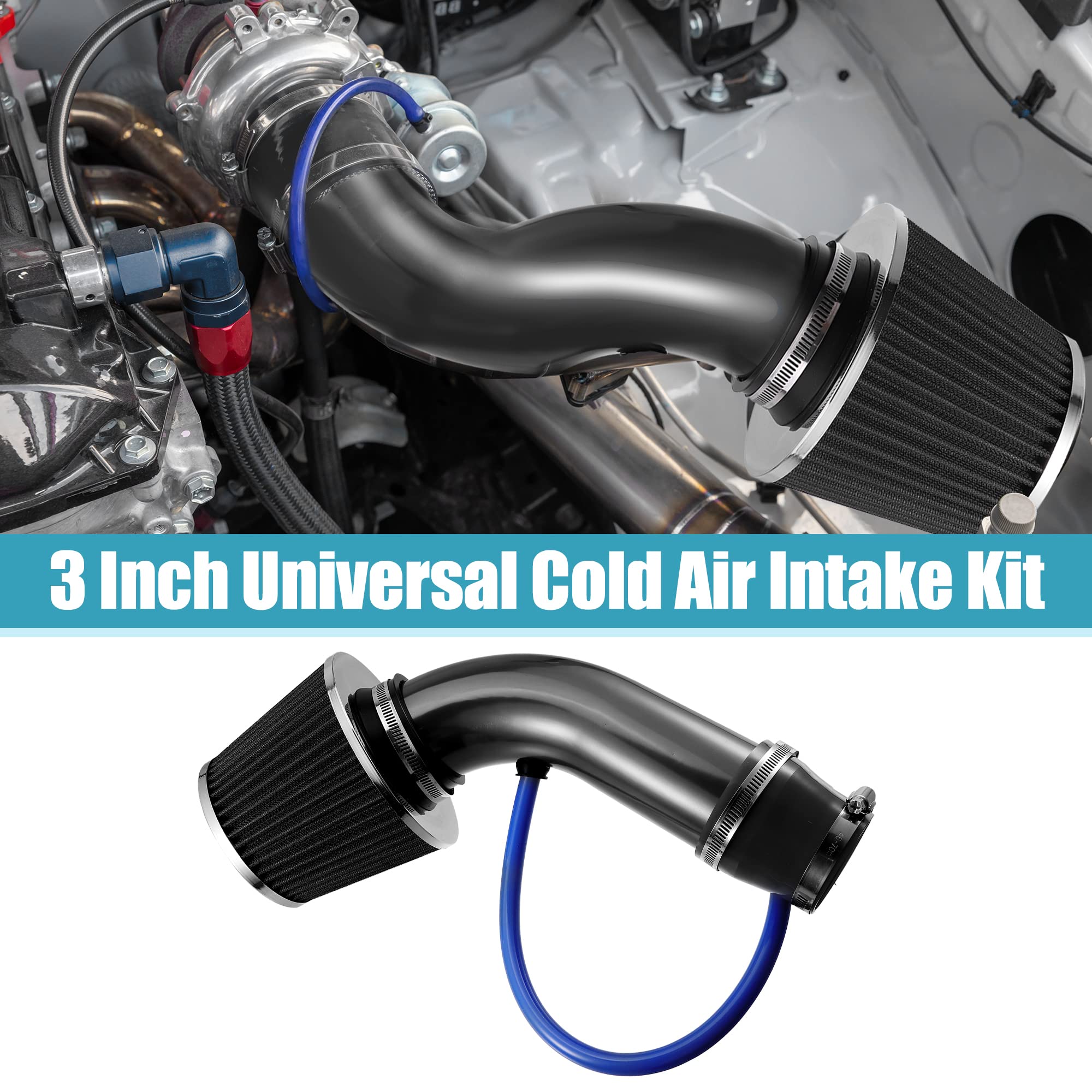 X AUTOHAUX 3 Inch Universal Cold Air Intake Pipe Kit - Aluminum Alloy Air Filter Induction Hose Tube with Black Air Filter - Performance Upgrade for Cars, Trucks & SUVs