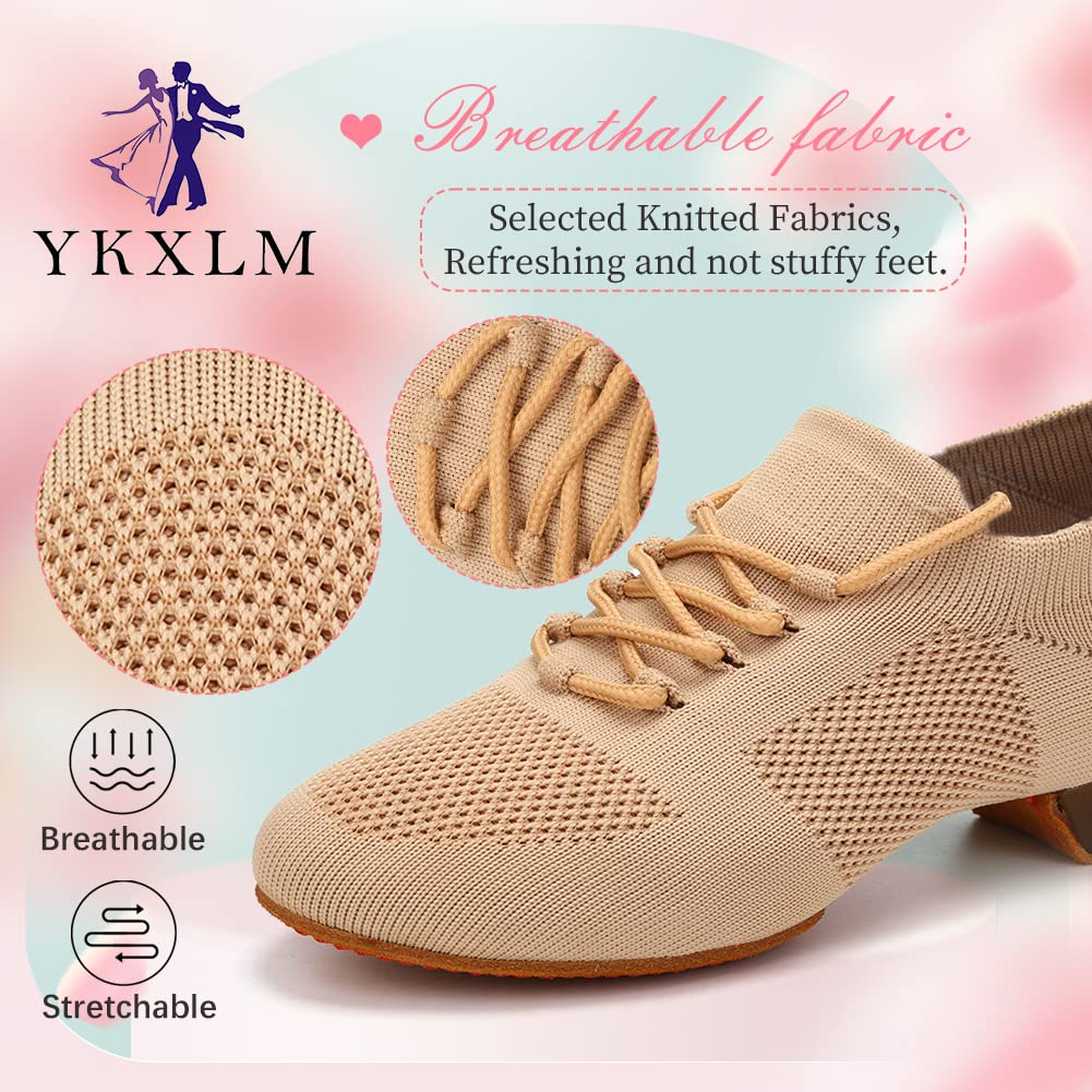YKXLM Women's Ballroom Dance Shoes - Low Heel Standard Practice Sneakers for Social Dancing | Beginner Friendly Latin Salsa Tango Shoes | Perfect for Dance Classes, Weddings & Performances