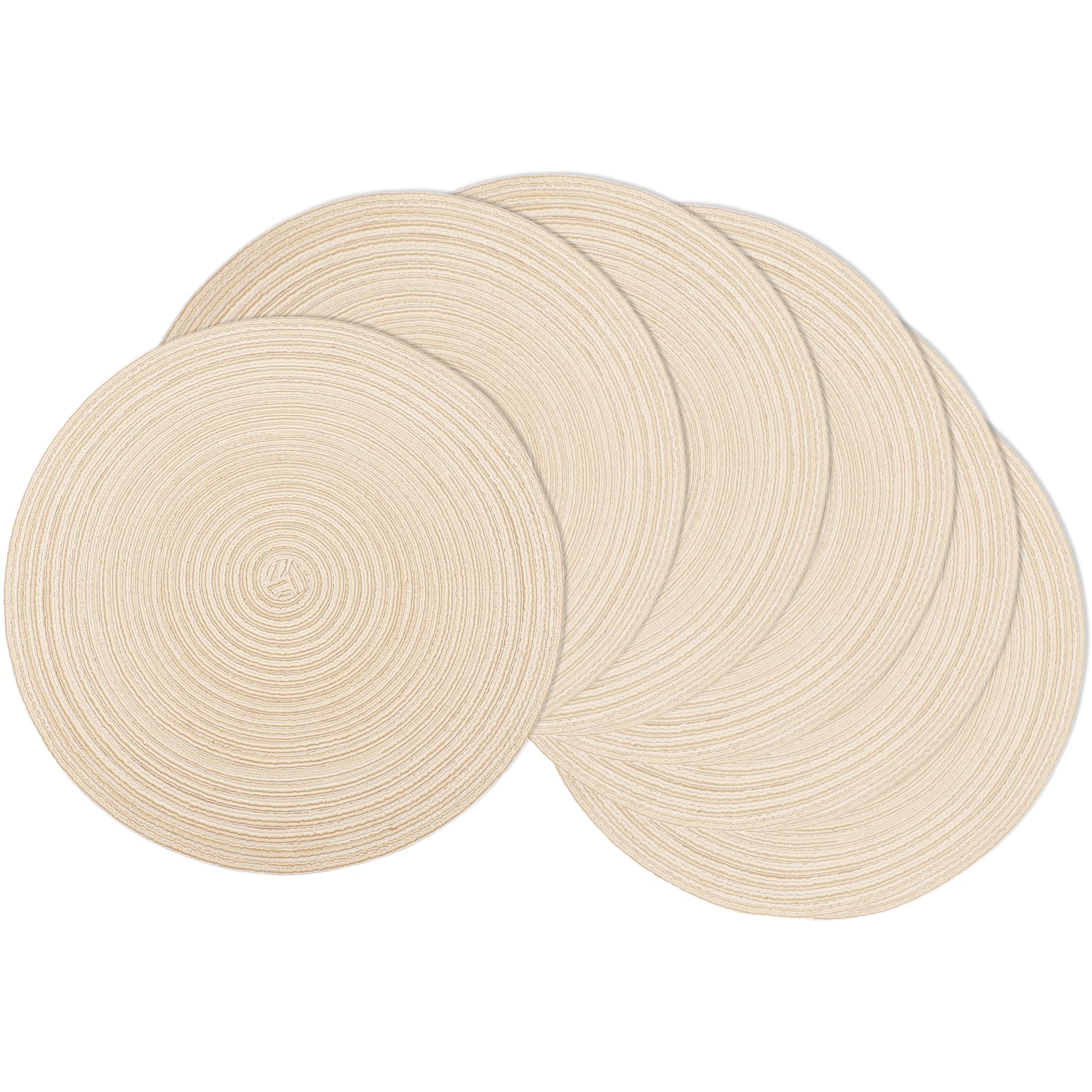 6-Pack Braided Round Placemats - 14.5 Inch Woven Washable Non-Slip Table Mats for Kitchen & Dining - Heat Resistant Natural Fabric Placemats for Indoor/Outdoor Use - Perfect for Dinner Parties, BBQs, and Everyday Meals (Beige)