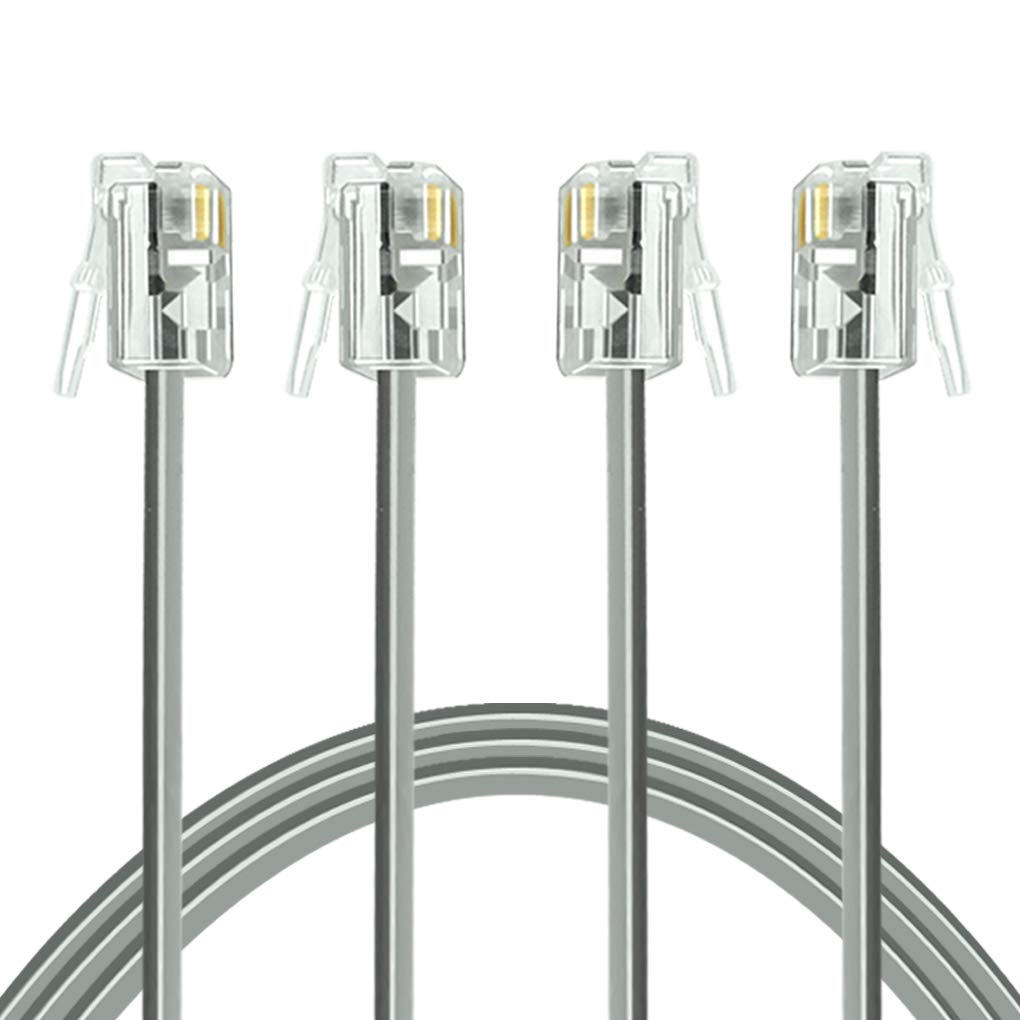 2-Pack NECABLES 1ft RJ11 6P4C Male to Male Telephone Cord - Short Landline Phone & Fax Cable for Home/Office Use