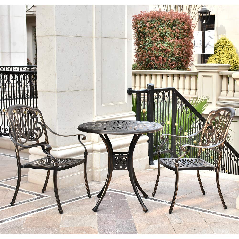 TITIMO 3-Piece Outdoor Bistro Set - Cast Aluminum Patio Table & Chairs in Antique Bronze - Perfect for Garden, Balcony & Small Space Dining