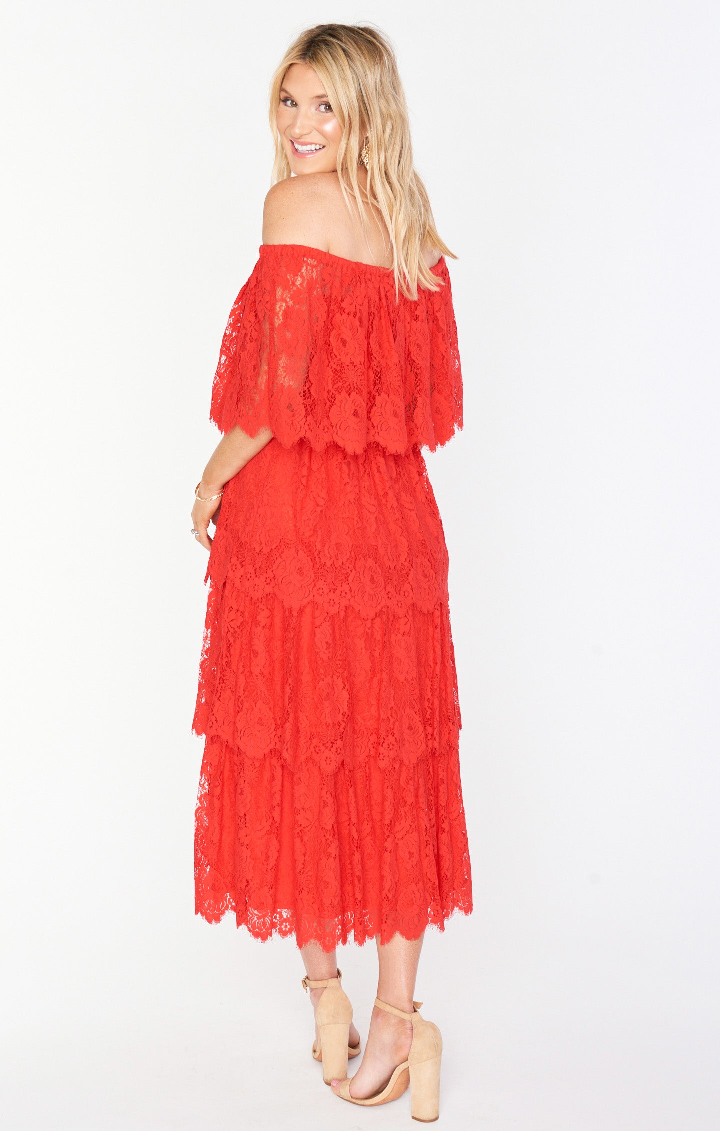 Lana Midi Dress - Red Floral Lace Spring Summer Dress for Women | Perfect for Weddings, Parties & Date Nights