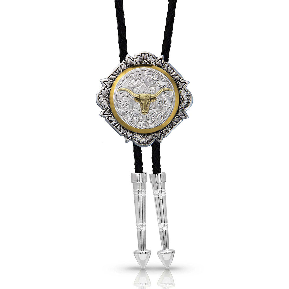 Handcrafted Silver & Gold Engraved Bolo Tie for Men - Western Style Adjustable Neckwear for Cowboy, Wedding & Formal Events