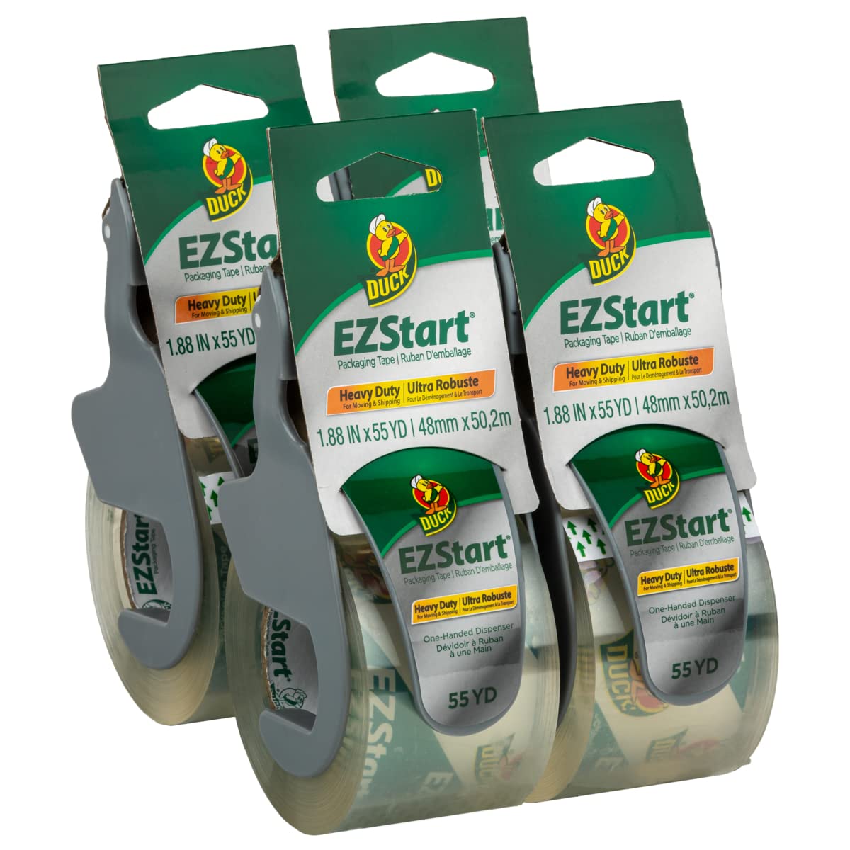 EZ Start Clear Packing Tape with Dispenser - 4 Rolls Heavy Duty Shipping Tape for Moving, Storage & Mailing - 1.88 Inch x 55 Yards Strong Adhesive Packaging Tape - Perfect for Sealing Boxes, Packages & Office Supplies (287731)