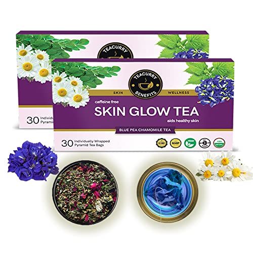 TEACURRY Skin Glow Tea for Hydration & Detox (60 Tea Bags, 2 Month Supply) - Herbal Tea for Radiant Skin & Nourishment - 100g | Perfect for Morning Routine & Self-Care Rituals