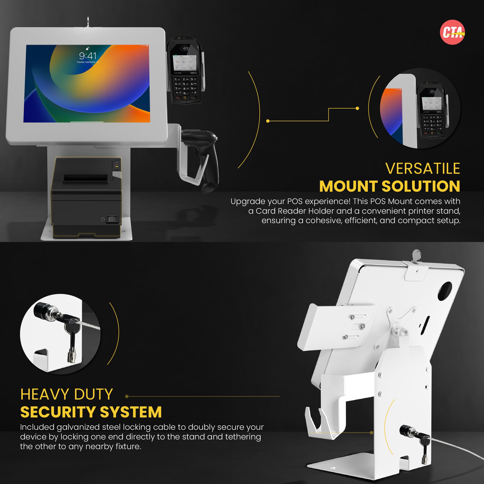 Secure Your Sales with CTA Digital Anti-Theft Kiosk Stand - POS Station with Credit Card Reader & Printer Slot for iPad 11 (A16), Pro 11