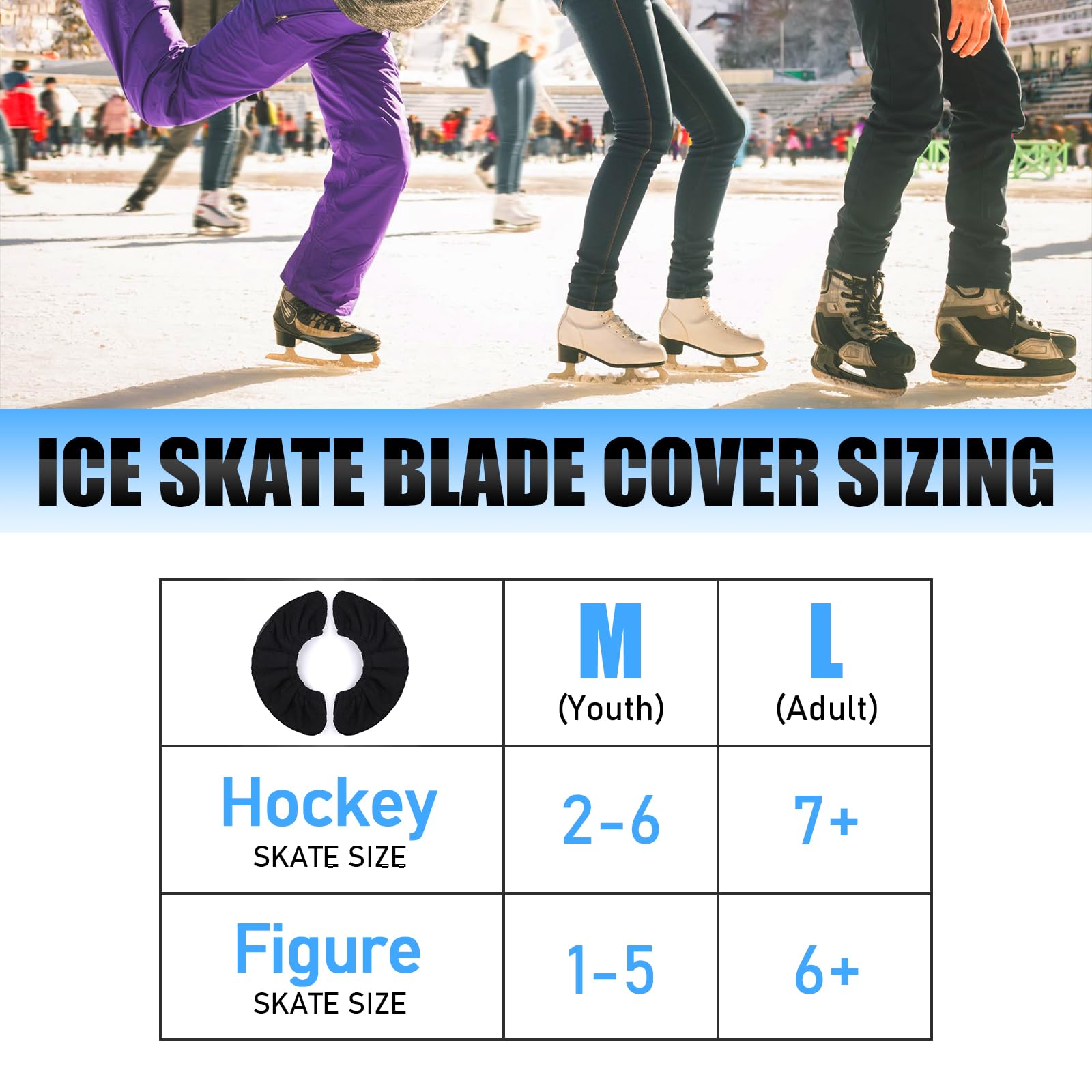 TOBWOLF 4PCS Black Terry Cloth Ice Skate Blade Covers - Absorbent Skate Soakers & Protectors for Hockey, Figure & Ice Skates | Prevent Rust & Damage During Storage & Transport