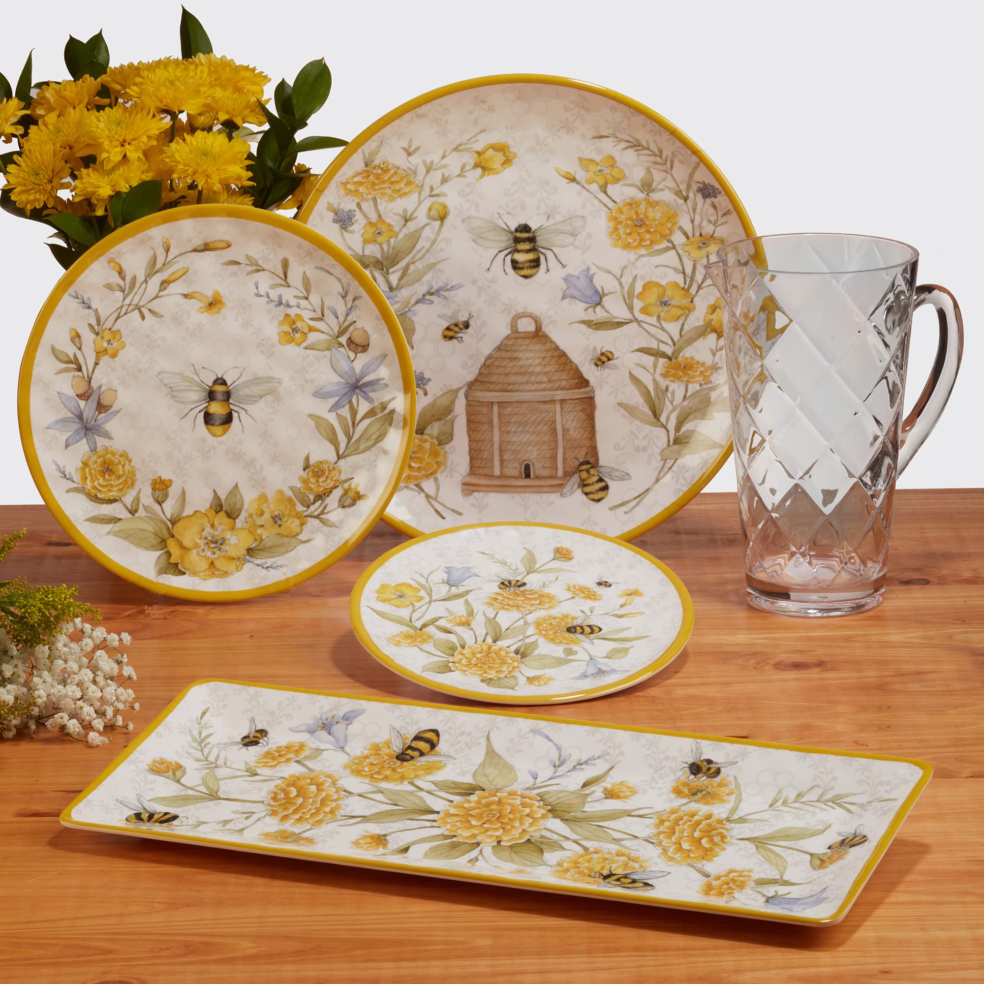 Certified International Bee Sweet 9-Inch Melamine Salad and Dessert Plates - Colorful, Durable, Medium Size - Set of 6 - Perfect for Picnics, BBQs, and Party Serving