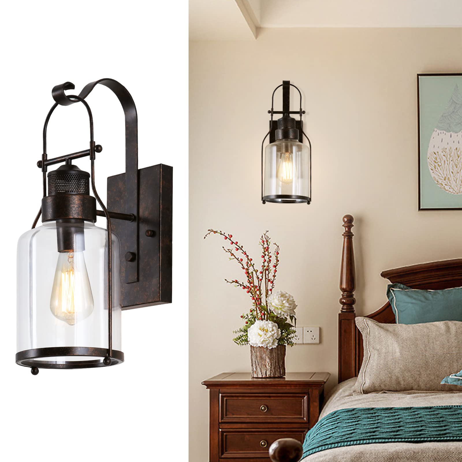 Vintage Bronze Wall Sconce Light - Industrial Rustic E26 Wall Lamp for Indoor Hallway, Bedroom, Living Room & Porch - Perfect for Home Decor, Ambient Lighting and Cozy Atmosphere